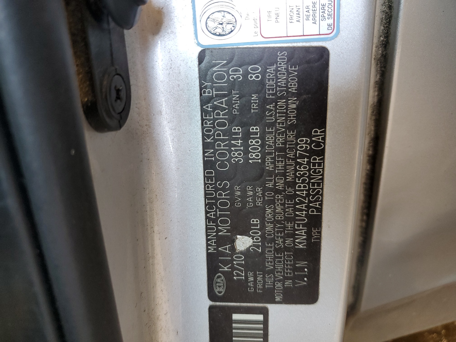 KNAFU4A24B5364799 2011 Kia Forte Ex