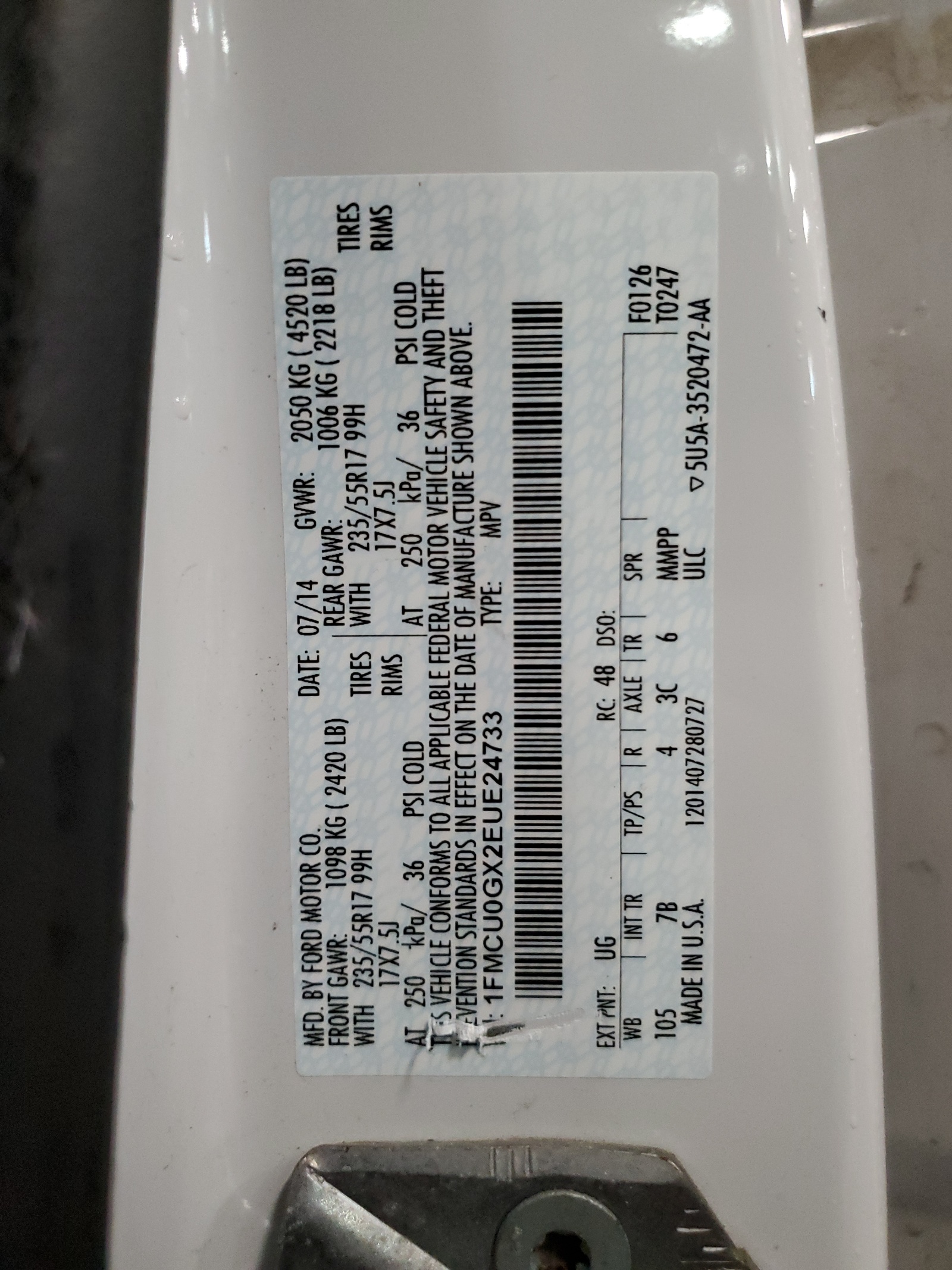 1FMCU0GX2EUE24733 2014 Ford Escape Se