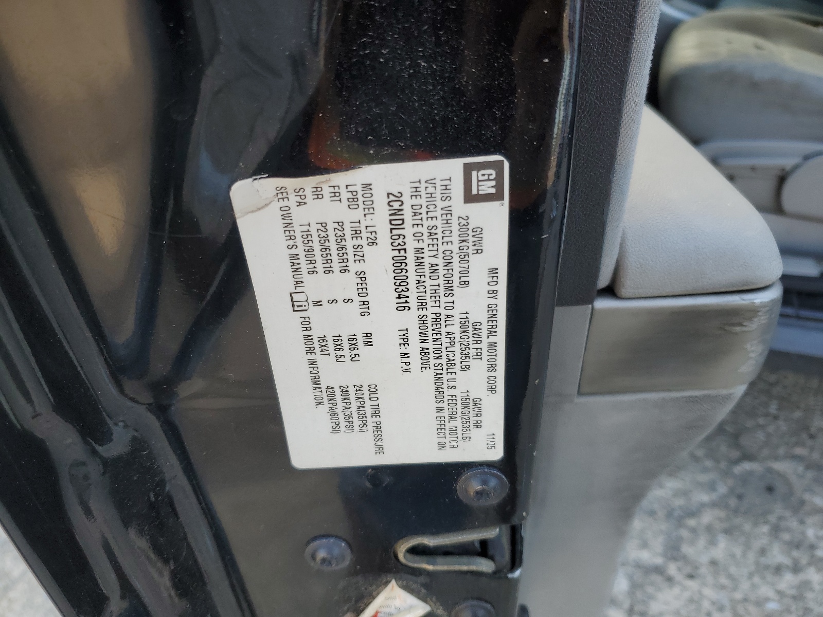 2CNDL63F066093416 2006 Chevrolet Equinox Lt