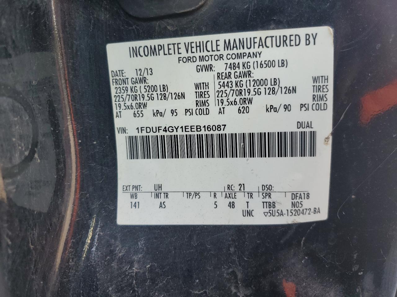 2014 Ford F450 Super Duty VIN: 1FDUF4GY1EEB16087 Lot: 59665814