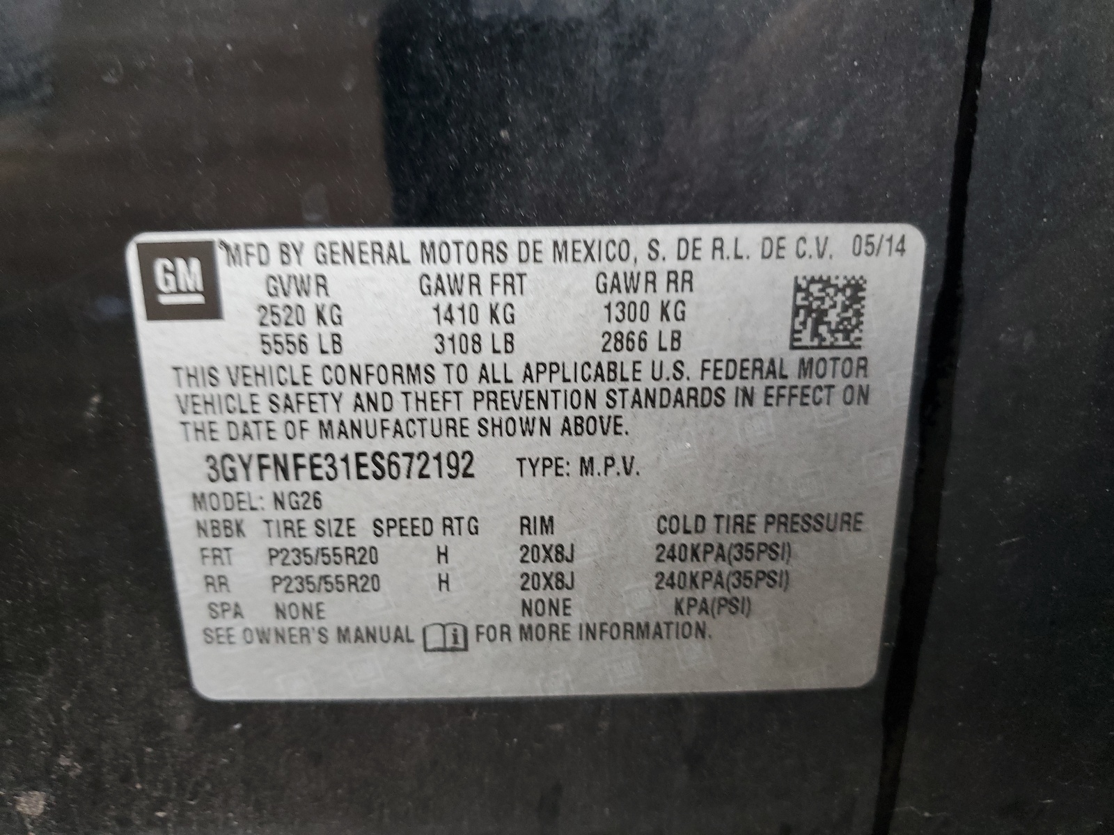 3GYFNFE31ES672192 2014 Cadillac Srx Performance Collection