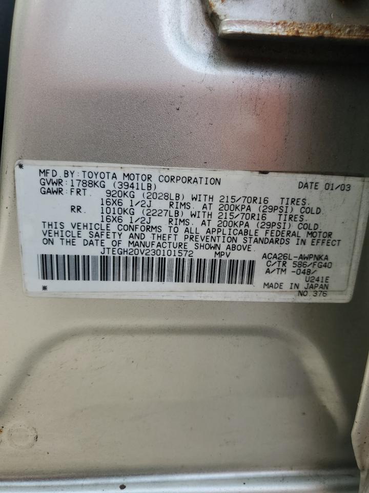 2003 Toyota Rav4 VIN: JTEGH20V230101572 Lot: 62186394