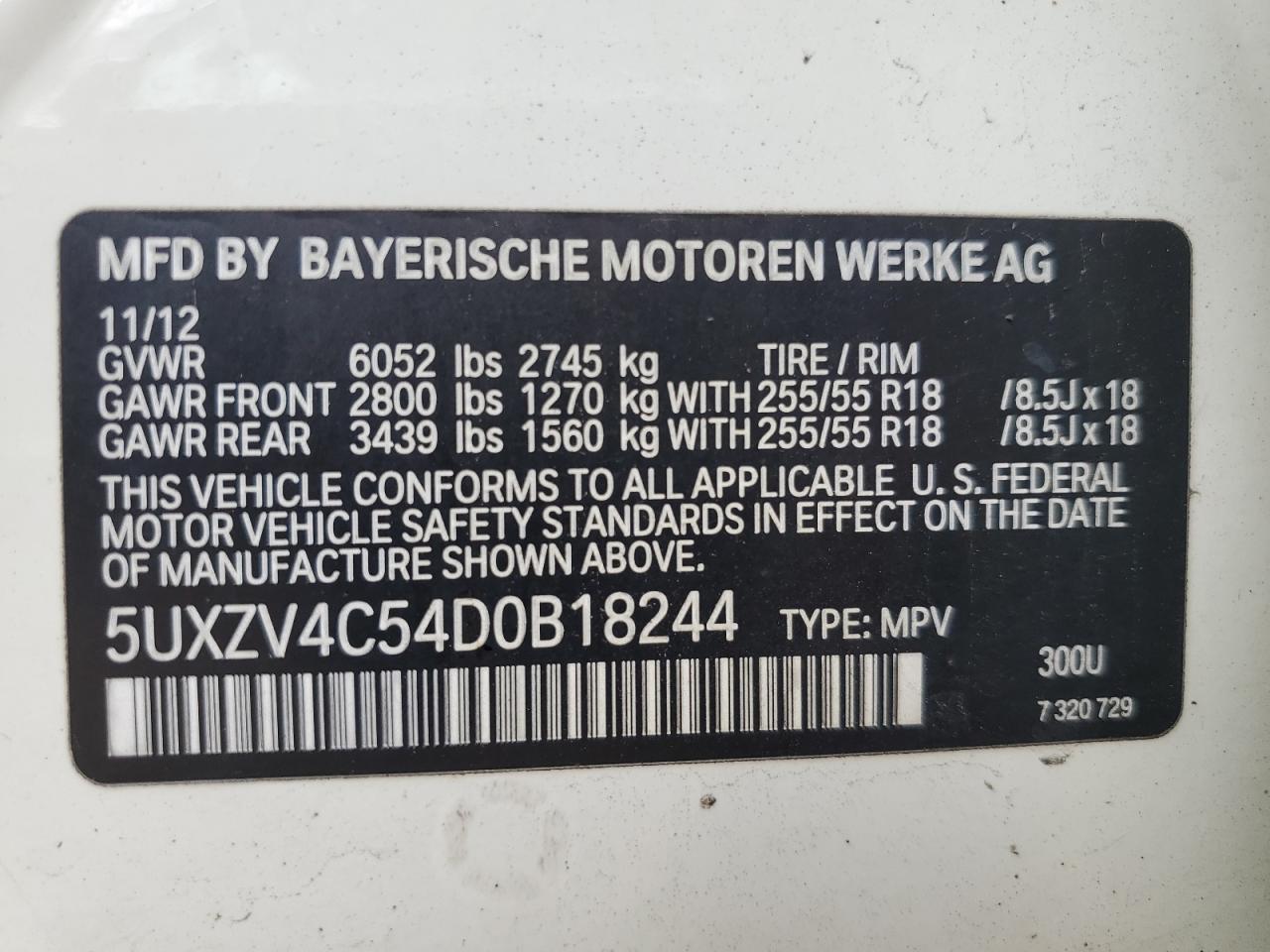 2013 BMW X5 xDrive35I VIN: 5UXZV4C54D0B18244 Lot: 61165884