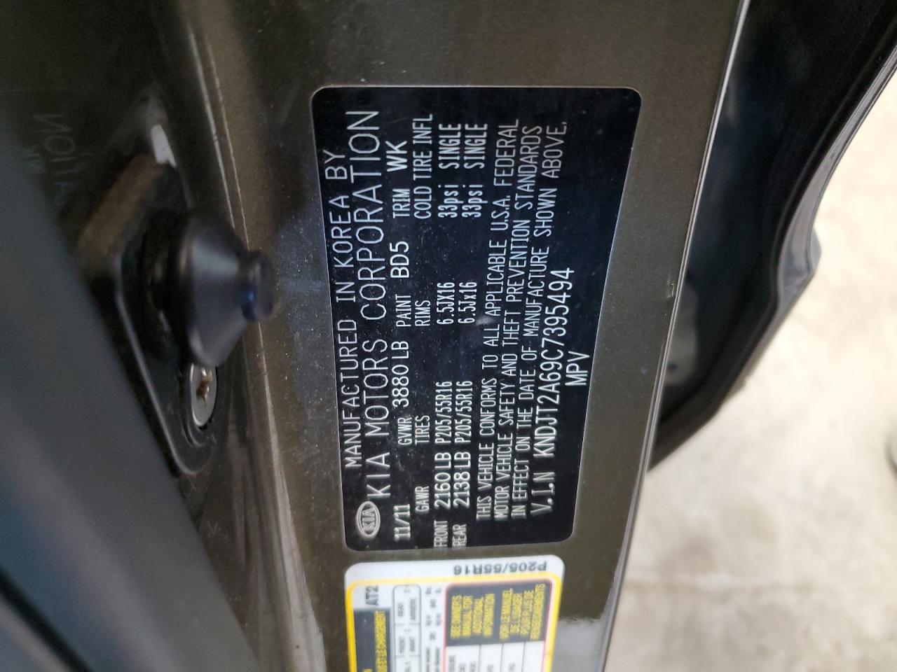 2012 Kia Soul + VIN: KNDJT2A69C7395494 Lot: 61508834