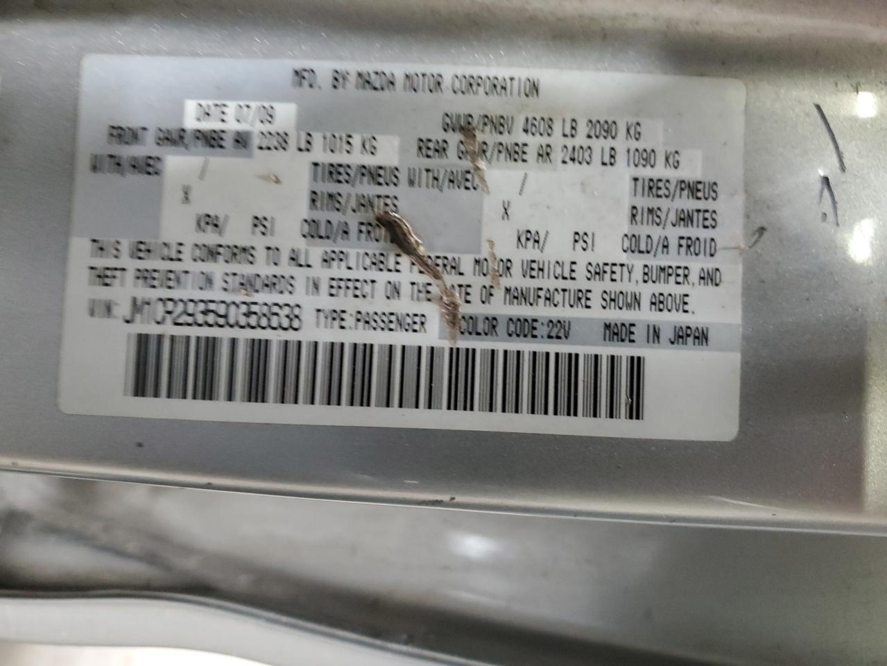 2009 Mazda 5 VIN: JM1CR293590358638 Lot: 63915404