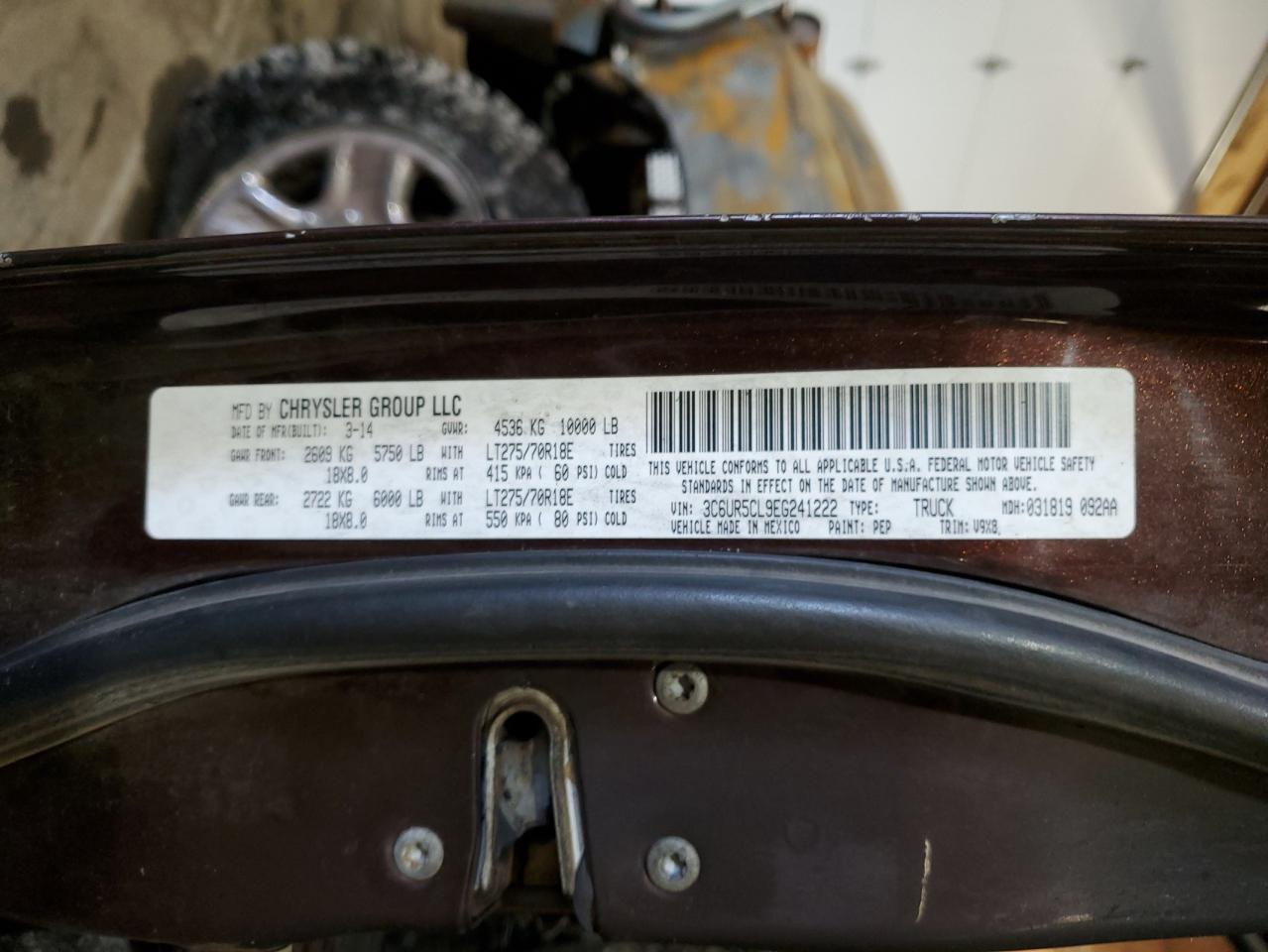 2014 Ram 2500 St VIN: 3C6UR5CL9EG241222 Lot: 62529514