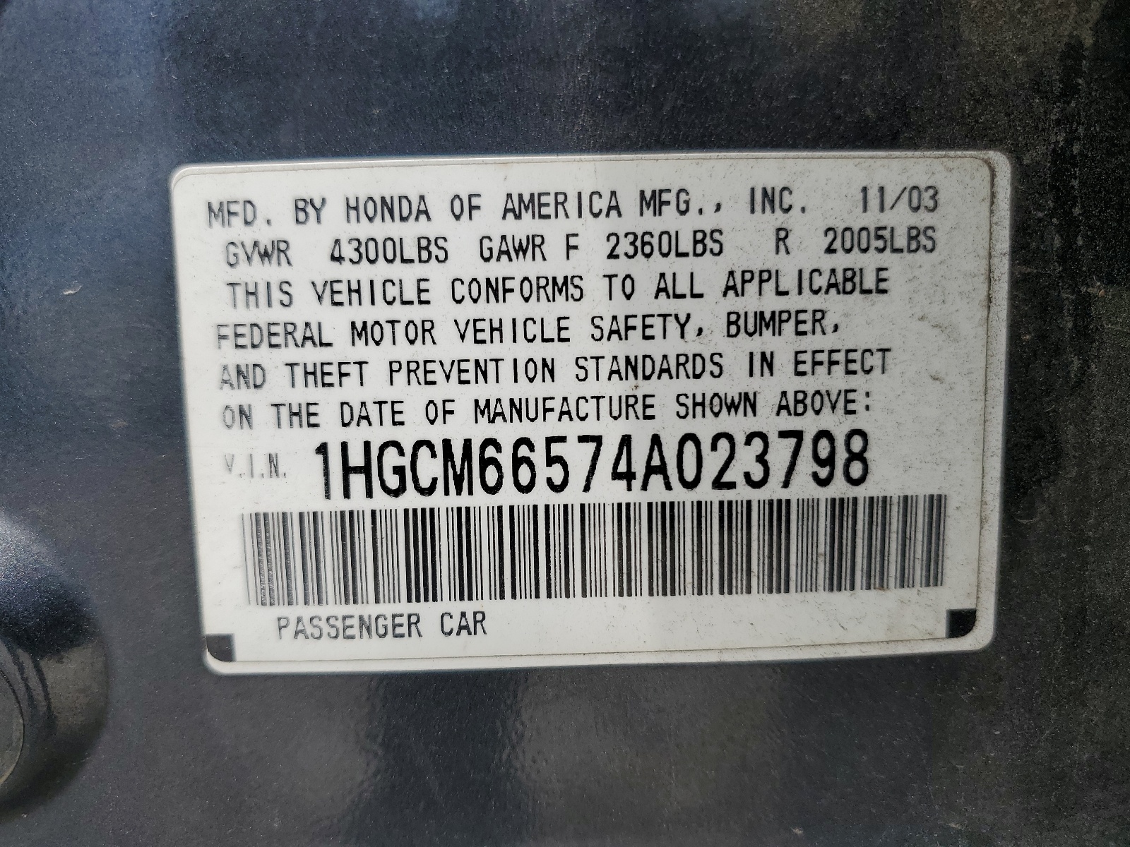 1HGCM66574A023798 2004 Honda Accord Ex