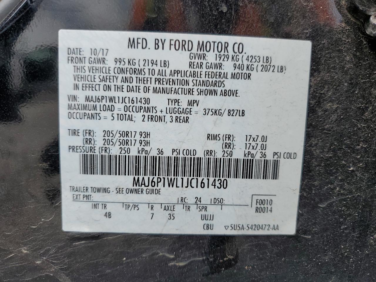 2018 Ford Ecosport Titanium VIN: MAJ6P1WL1JC161430 Lot: 62109504
