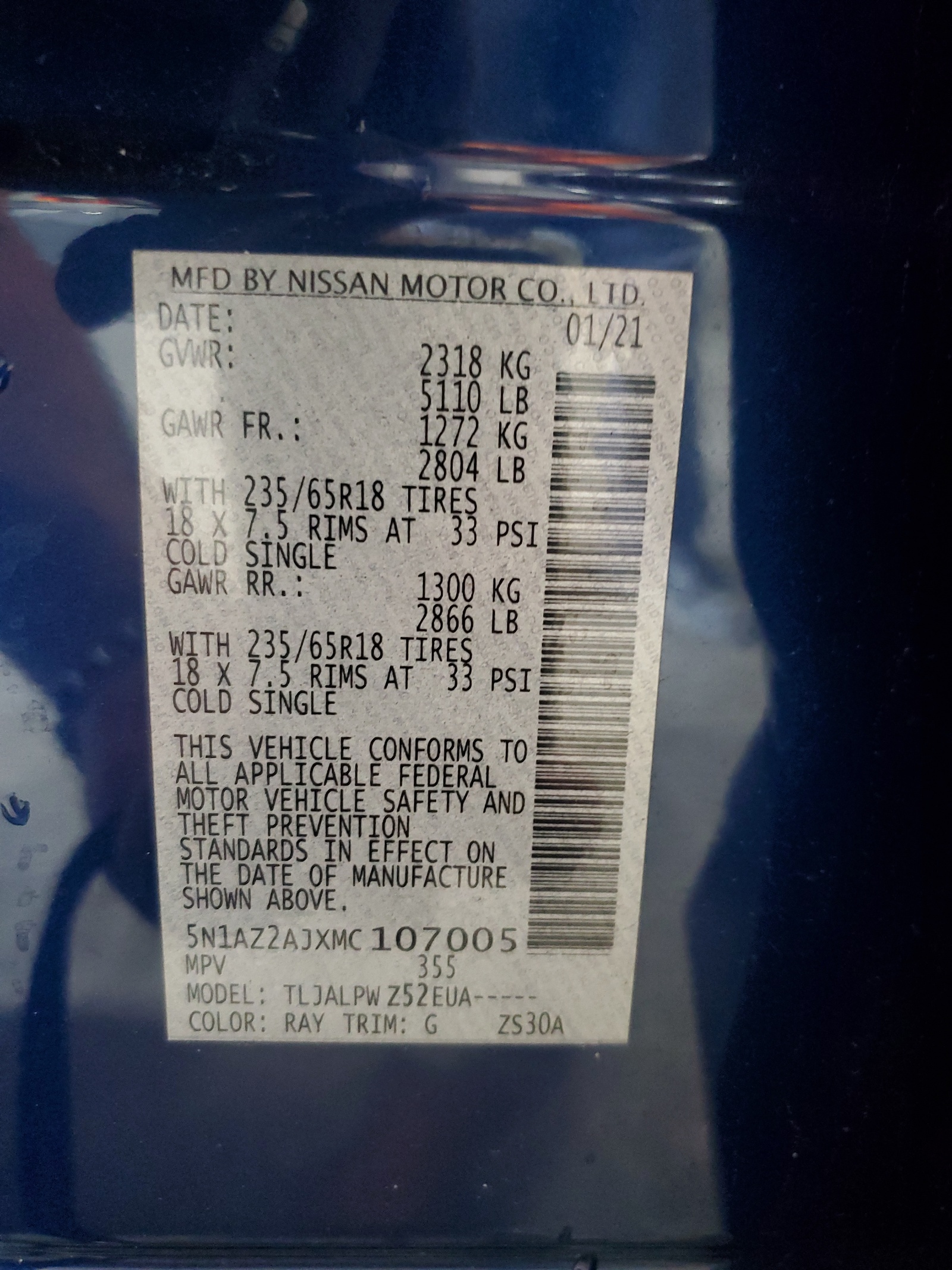 5N1AZ2AJXMC107005 2021 Nissan Murano S