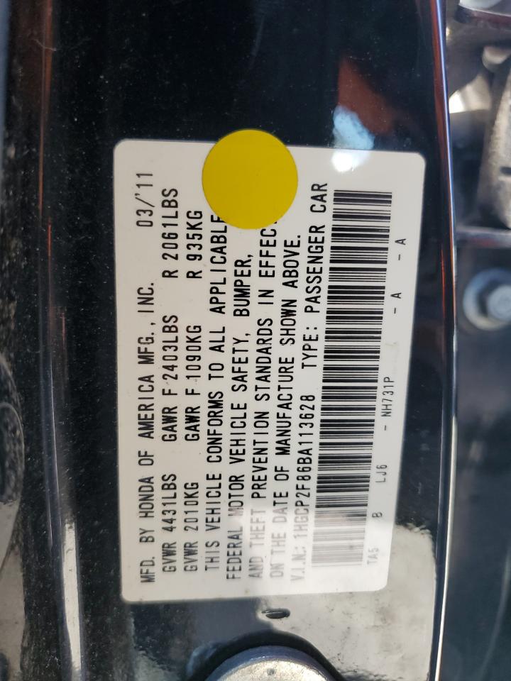 1HGCP2F86BA113628 2011 Honda Accord Exl