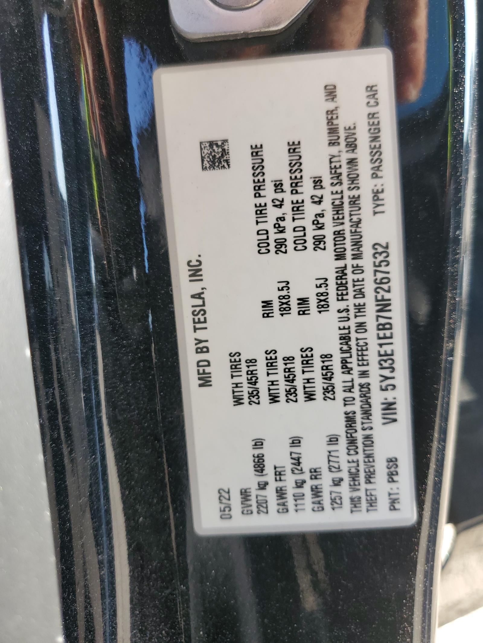 5YJ3E1EB7NF267532 2022 Tesla Model 3