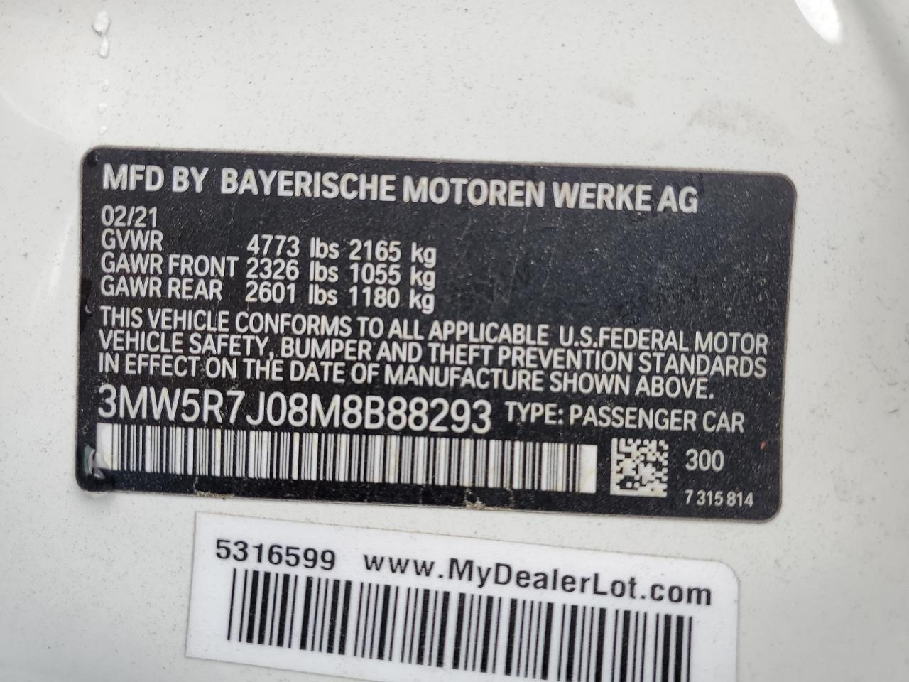 2021 BMW 330Xi VIN: 3MW5R7J08M8B88293 Lot: 64815764