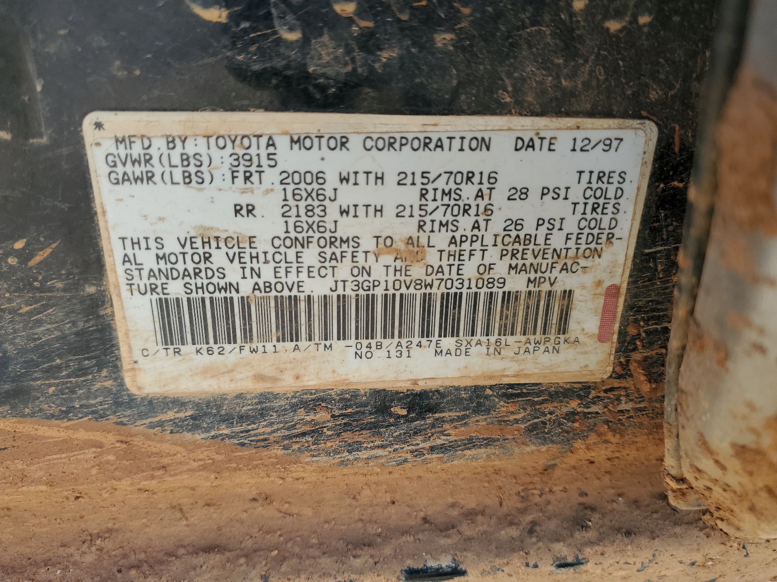 JT3GP10V8W7031089 1998 Toyota Rav4