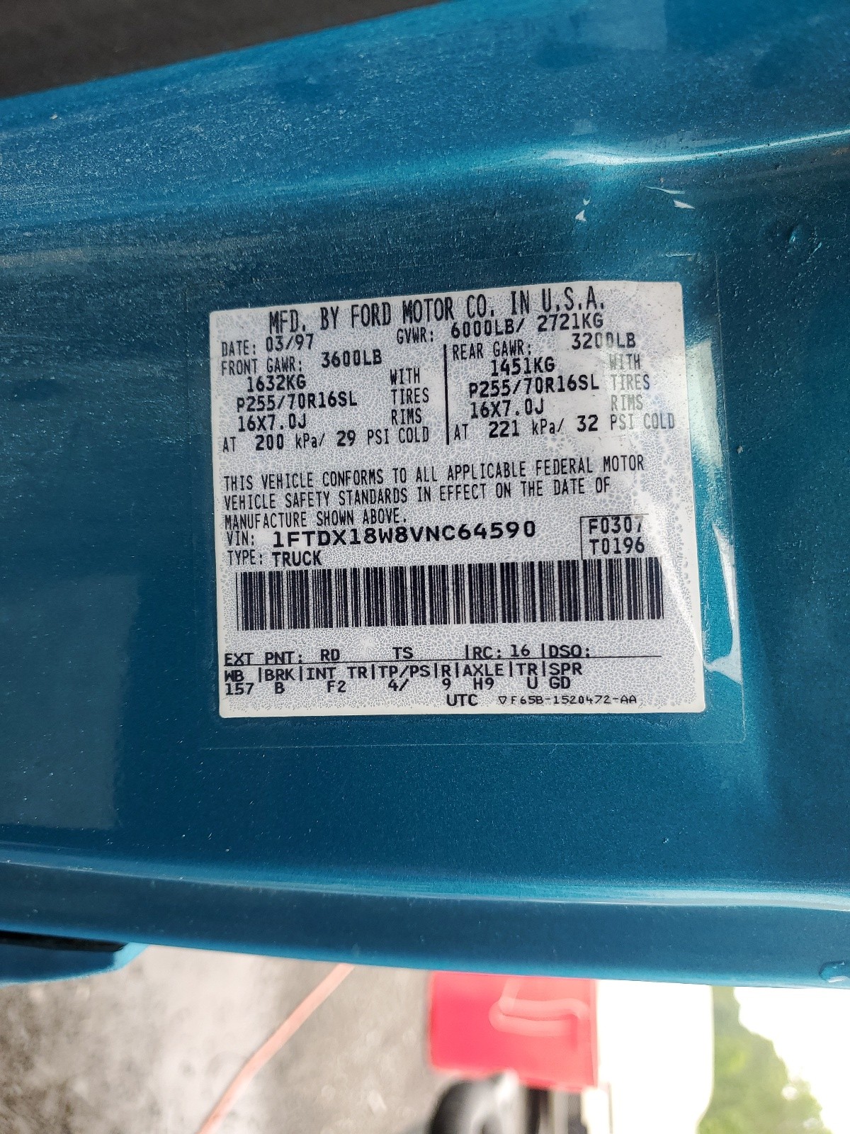 1FTDX18W8VNC64590 1997 Ford F150