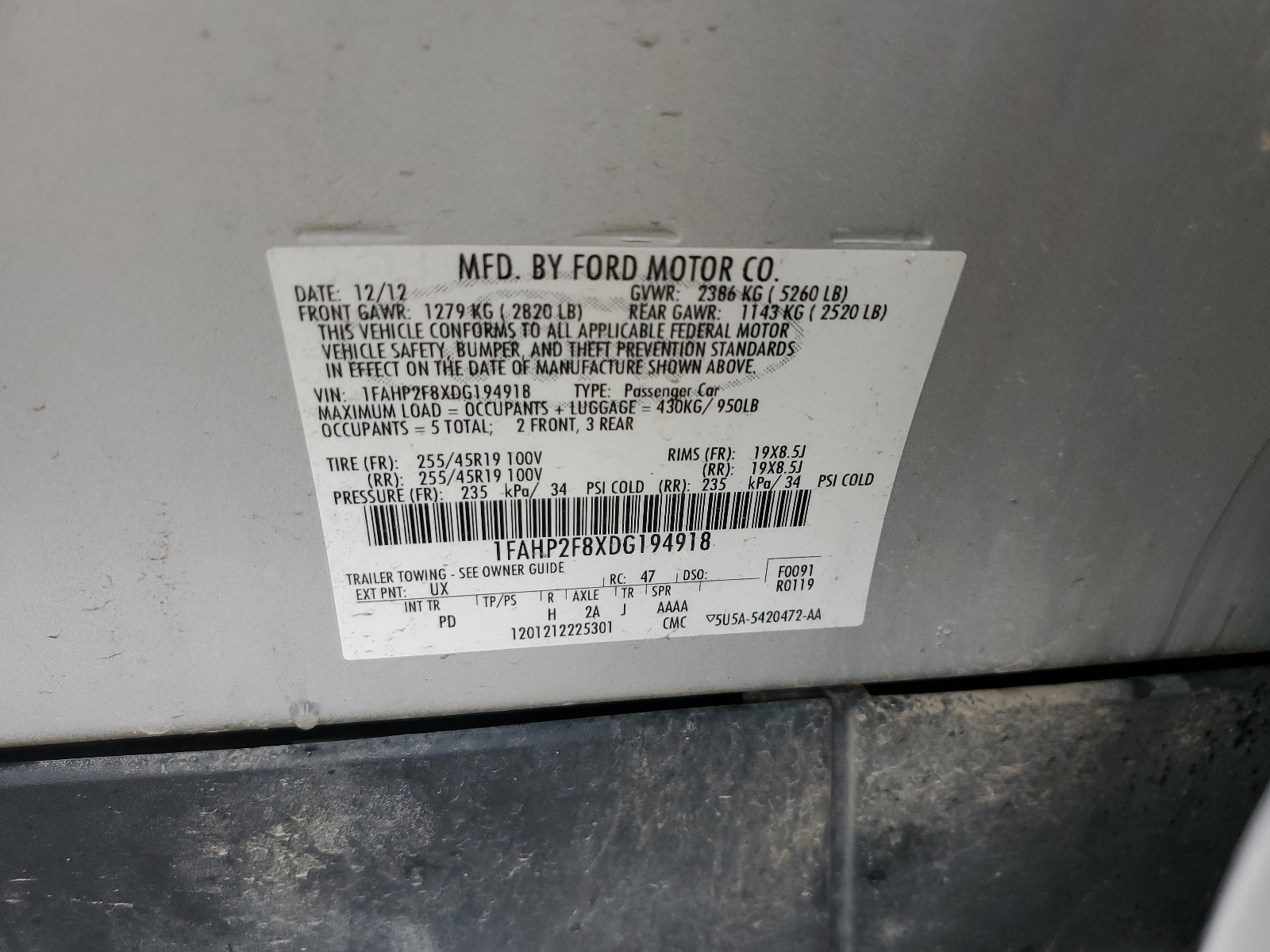 1FAHP2F8XDG194918 2013 Ford Taurus Limited