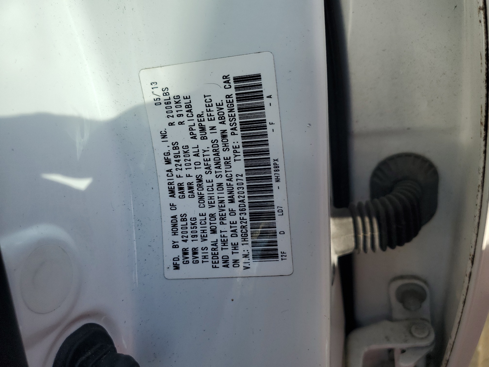 1HGCR2F36DA203072 2013 Honda Accord Lx