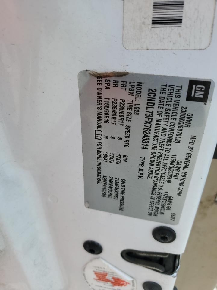 2007 Chevrolet Equinox Lt VIN: 2CNDL73FX76243314 Lot: 63075524