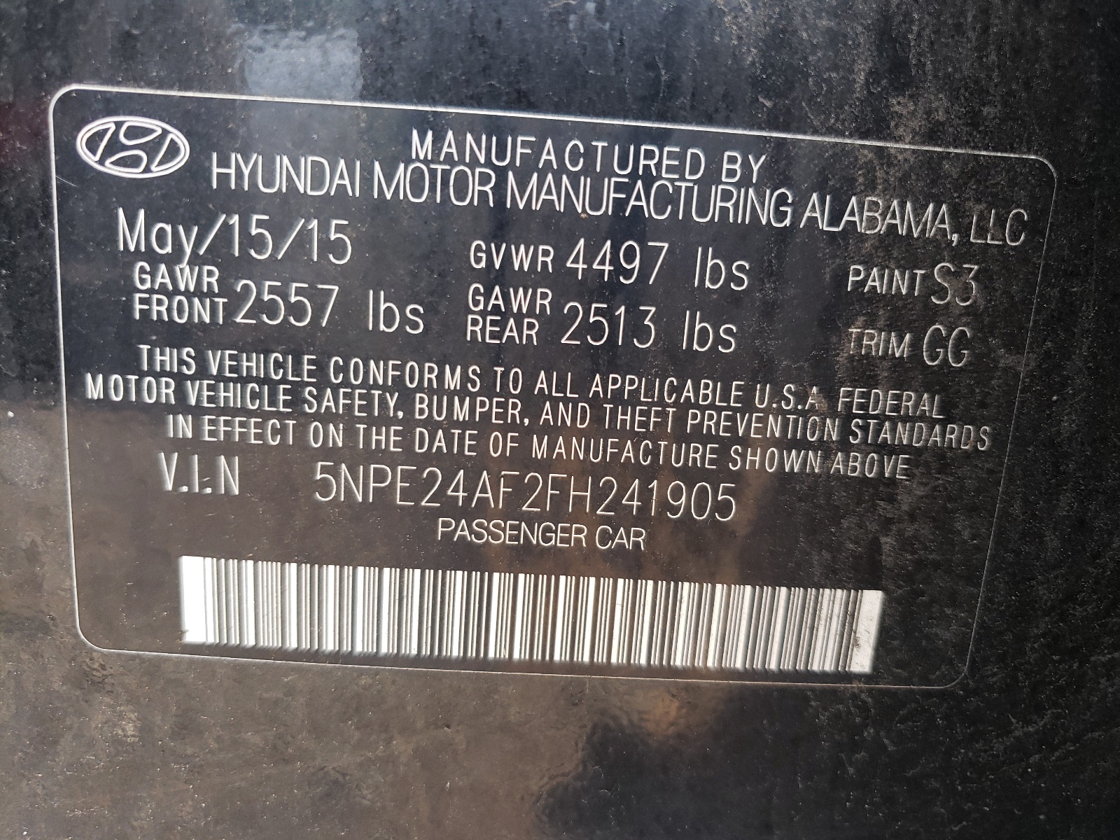 5NPE24AF2FH241905 2015 Hyundai Sonata Se