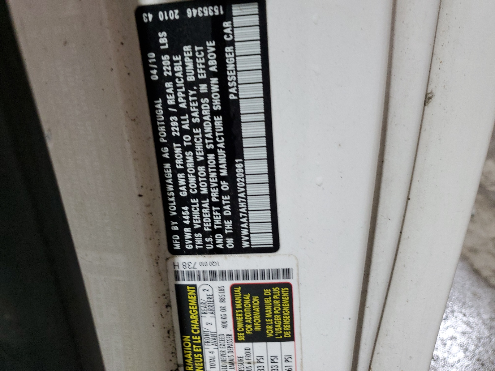 WVWAA7AH7AV020961 2010 Volkswagen Eos Turbo