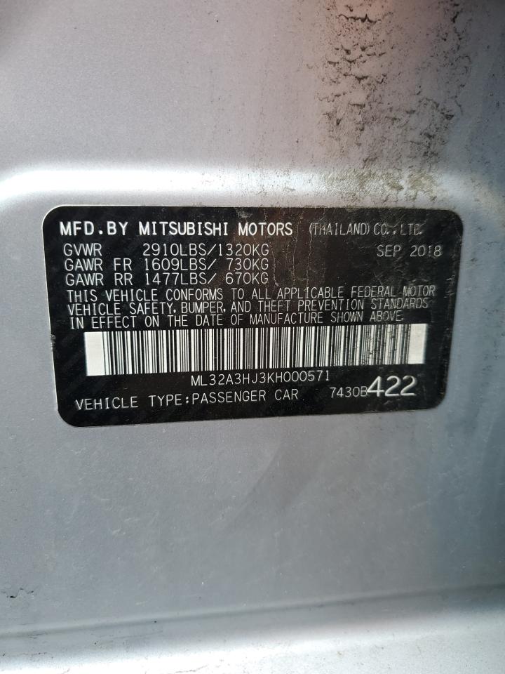 2019 Mitsubishi Mirage Es VIN: ML32A3HJ3KH000571 Lot: 65153814