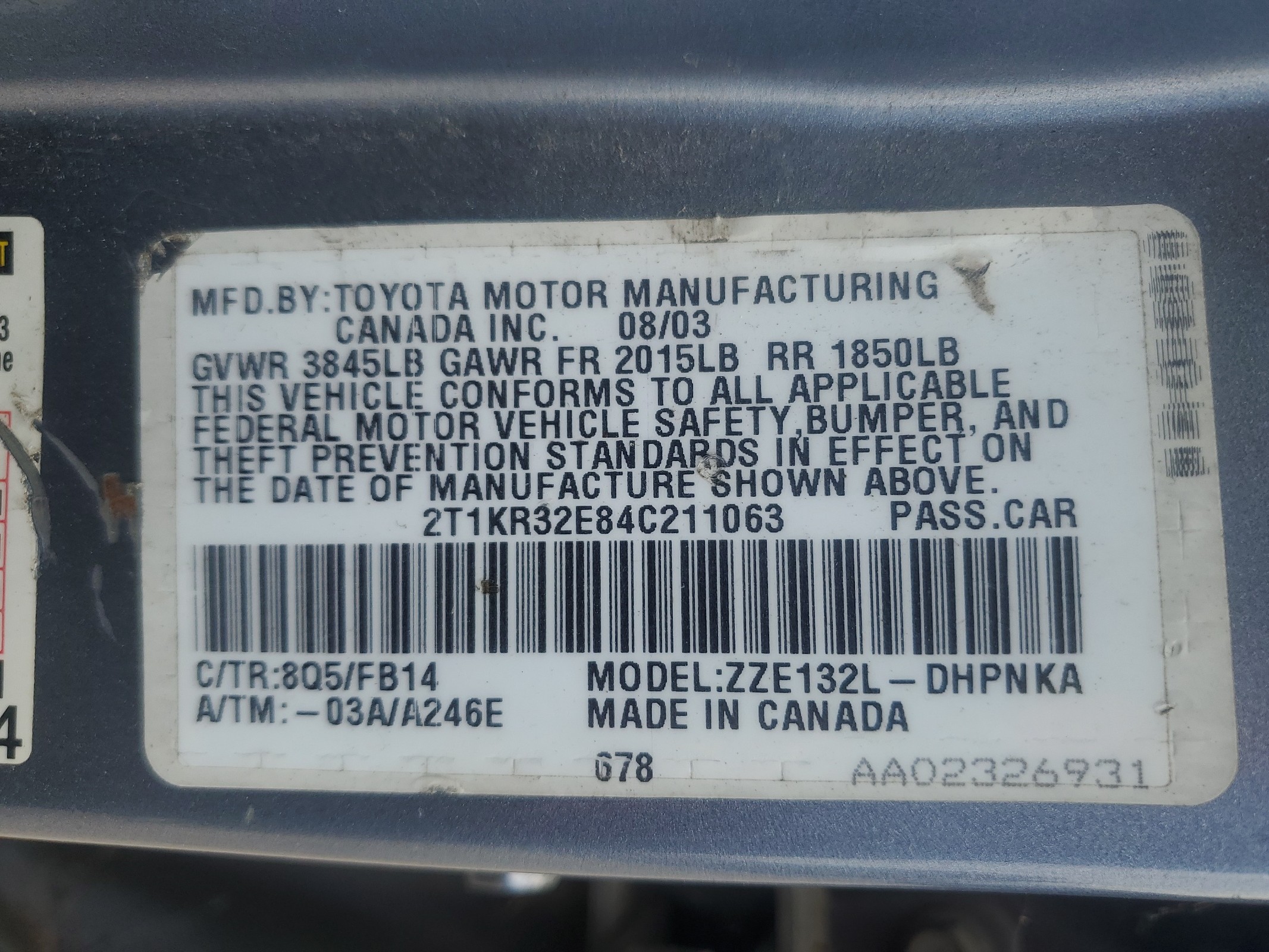 2T1KR32E84C211063 2004 Toyota Corolla Matrix Xr