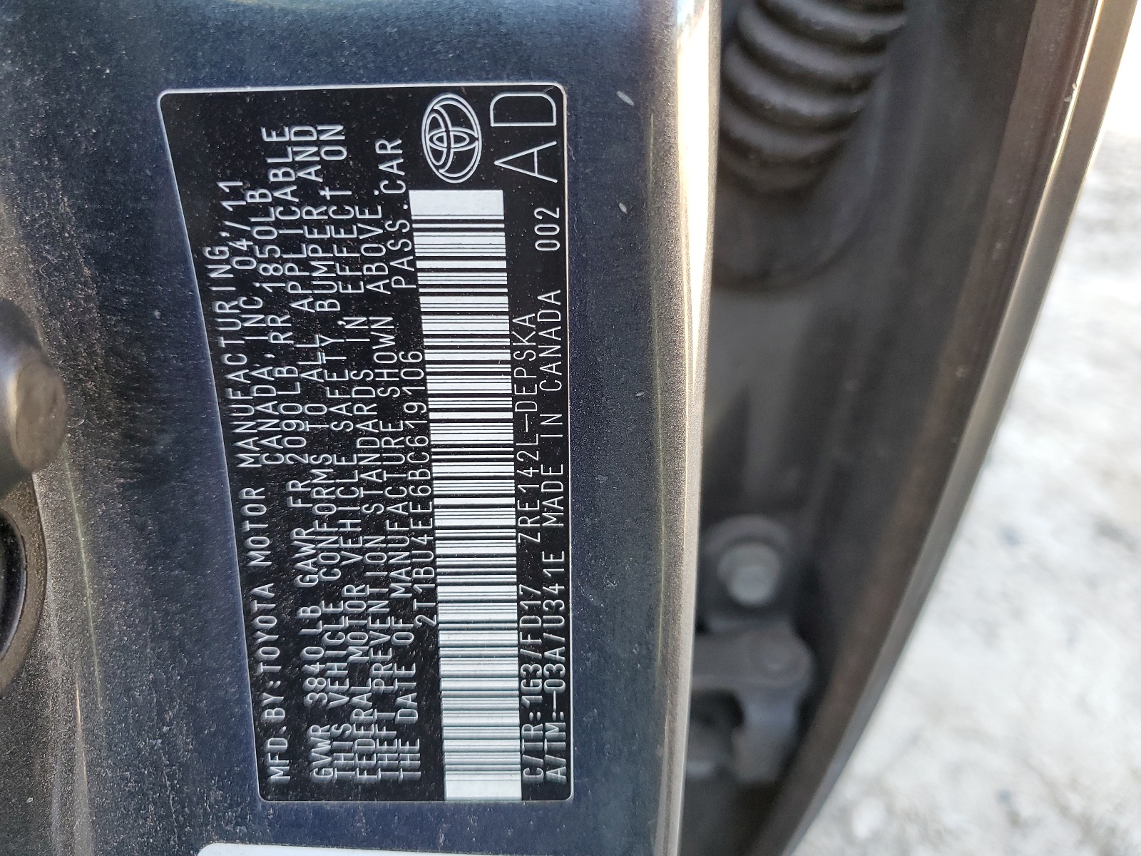 2T1BU4EE6BC619106 2011 Toyota Corolla Base