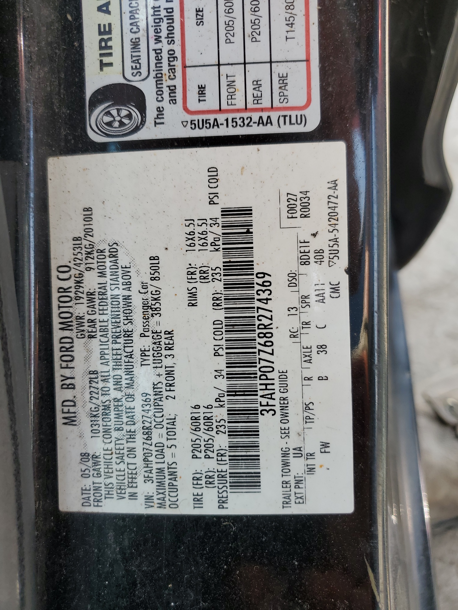 3FAHP07Z68R274369 2008 Ford Fusion Se