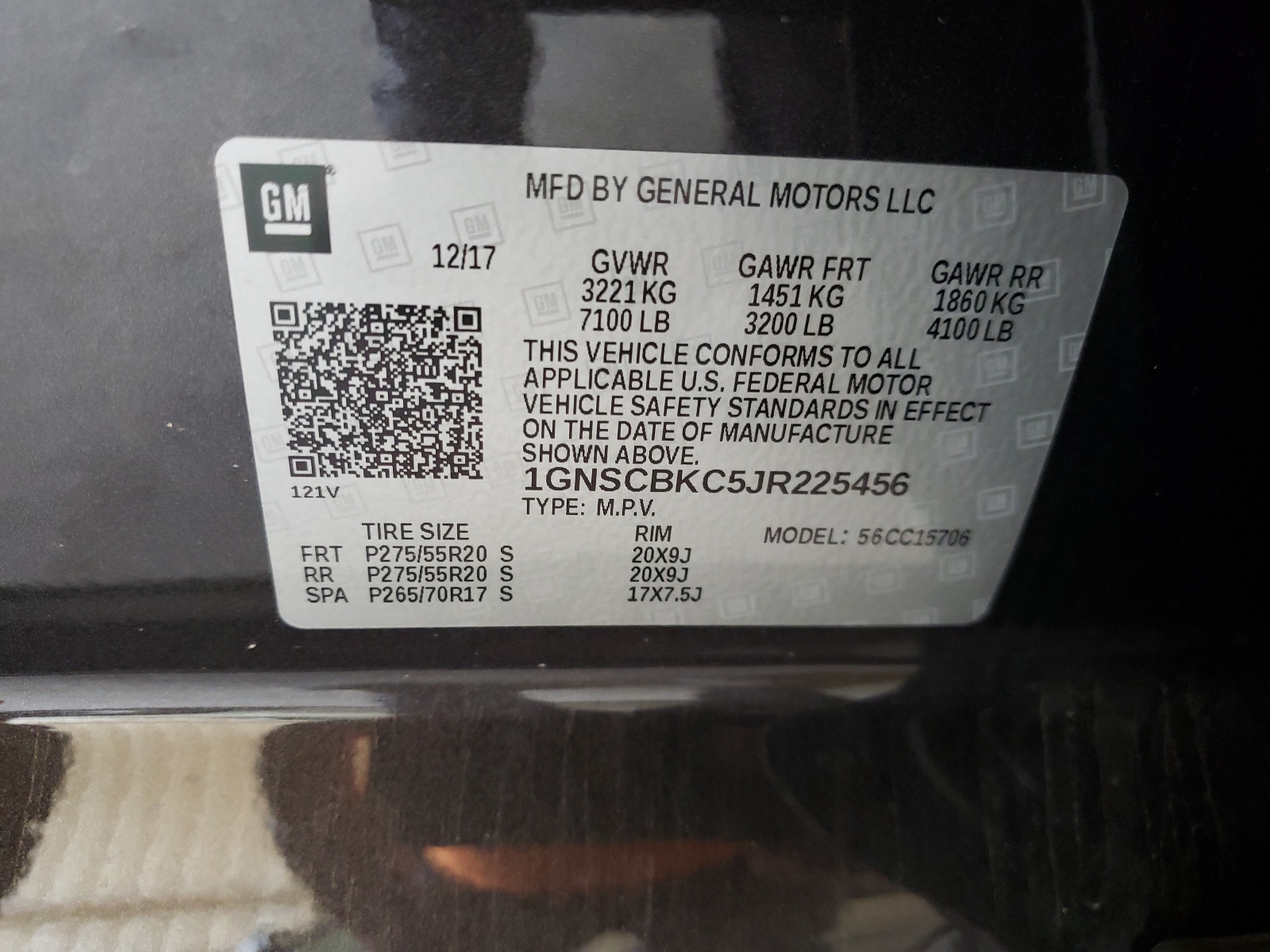 1GNSCBKC5JR225456 2018 Chevrolet Tahoe C1500 Lt