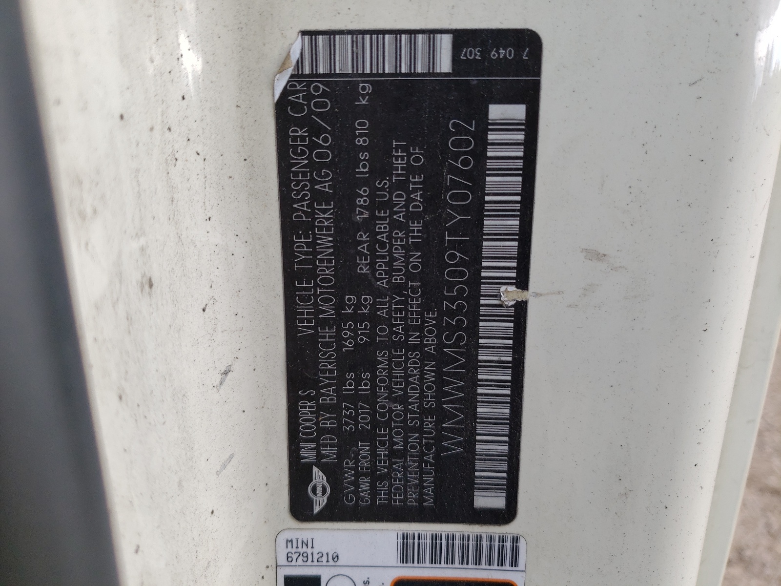 WMWMS33509TY07602 2009 Mini Cooper S