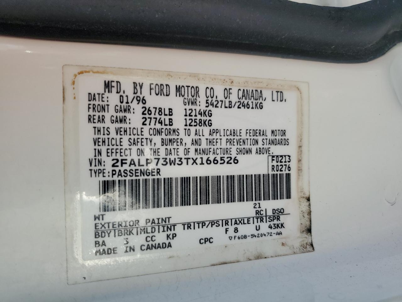 1996 Ford Crown Victoria VIN: 2FALP73W3TX166526 Lot: 63591004