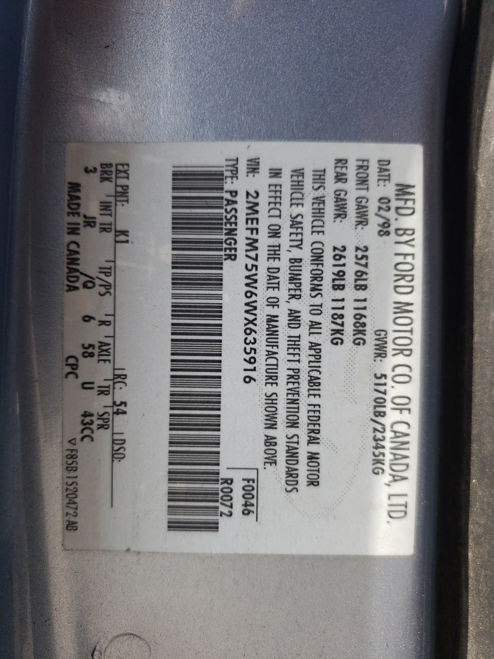 2MEFM75W6WX635916 1998 Mercury Grand Marquis Ls