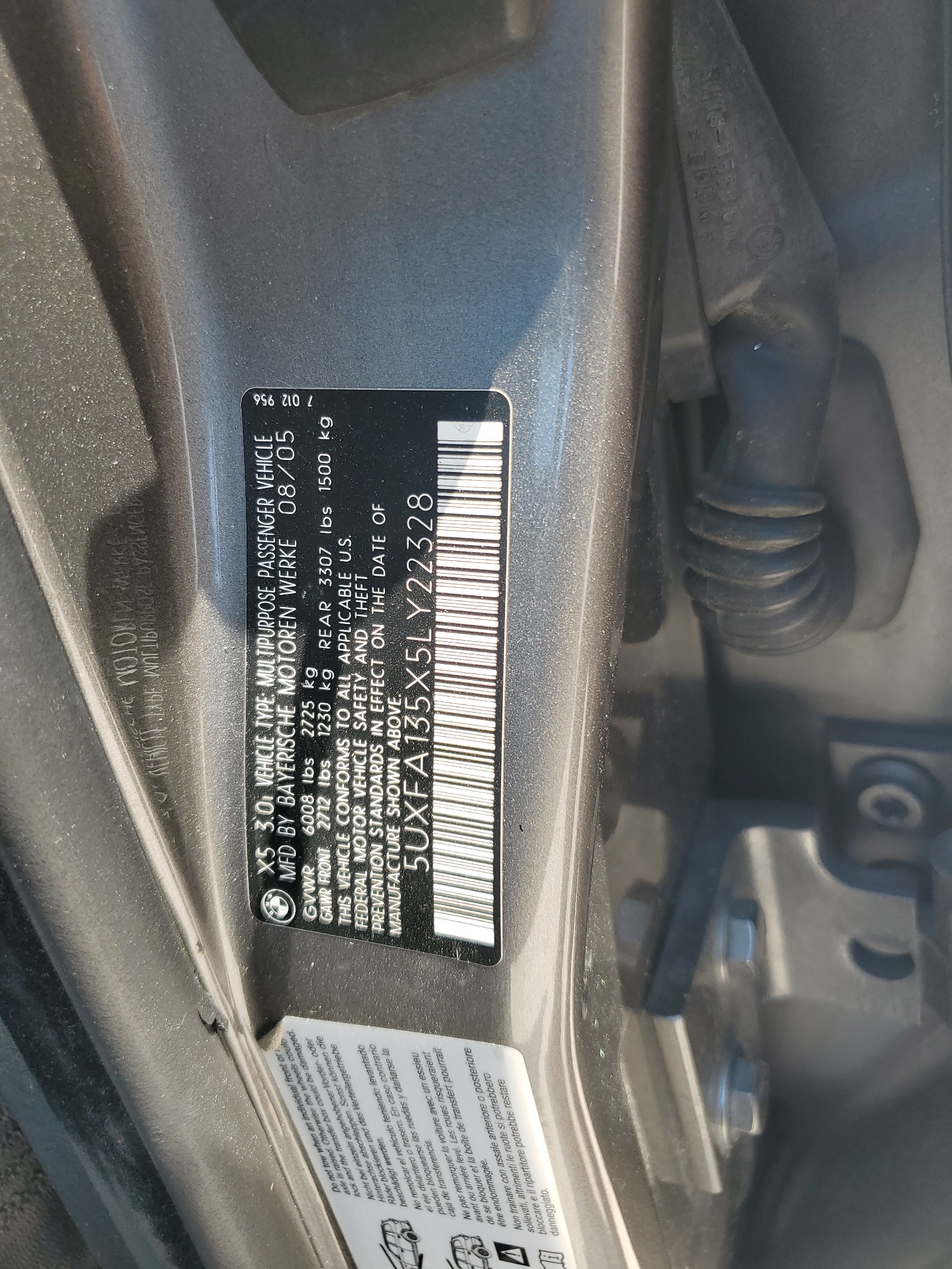 5UXFA135X5LY22328 2005 BMW X5 3.0I