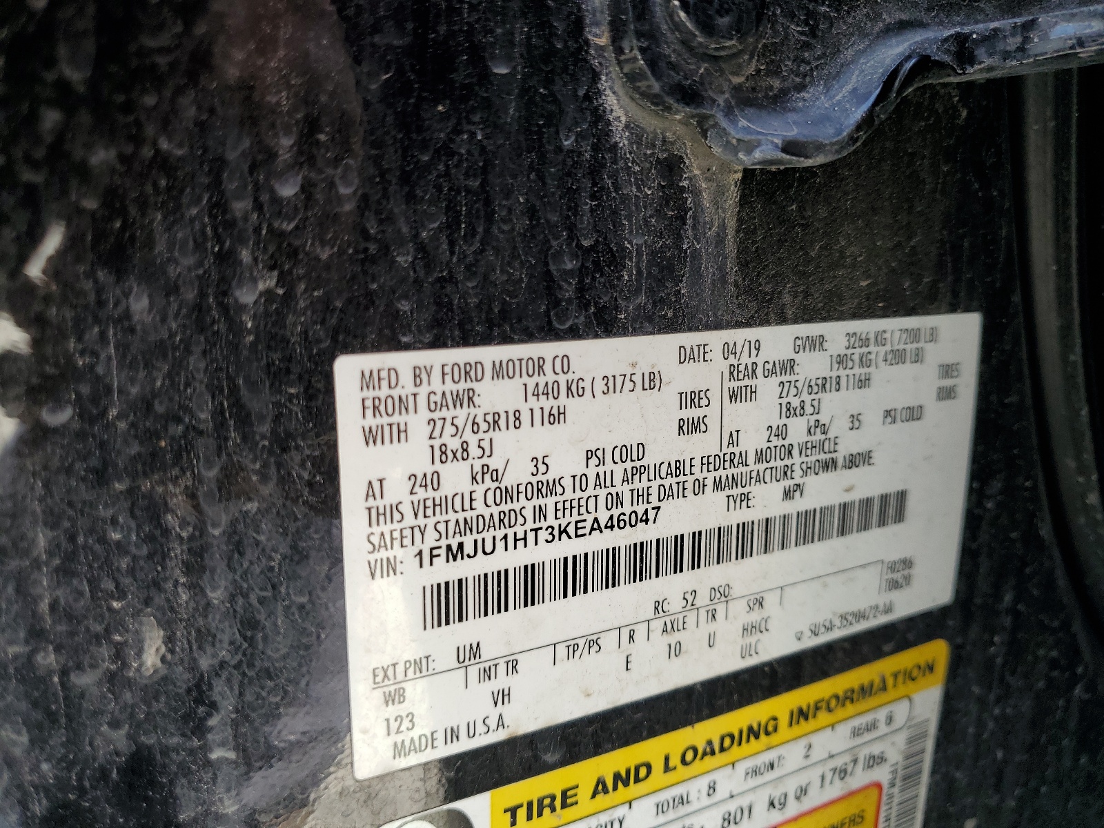 1FMJU1HT3KEA46047 2019 Ford Expedition Xlt