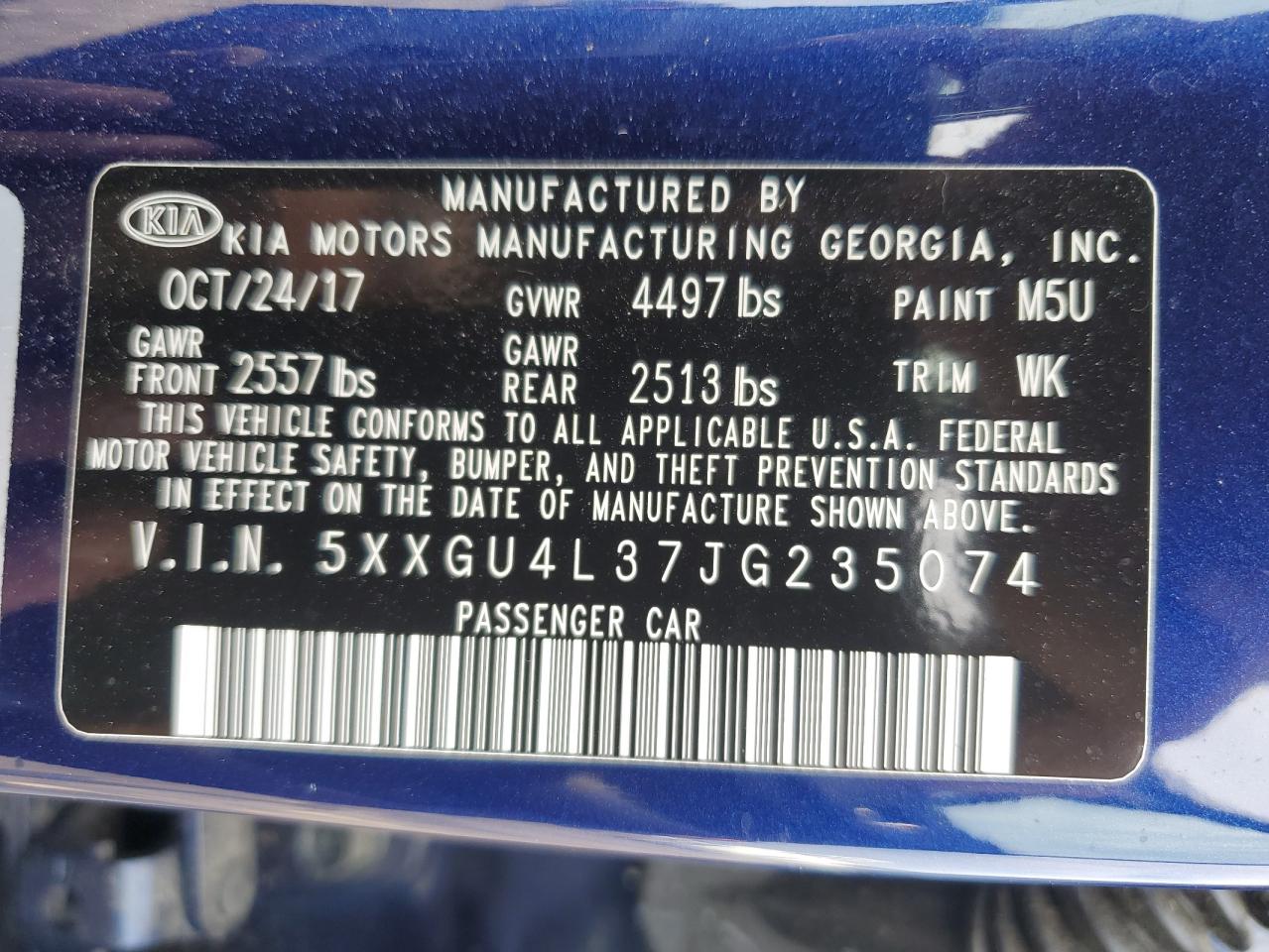 2018 Kia Optima Ex VIN: 5XXGU4L37JG235074 Lot: 63884394