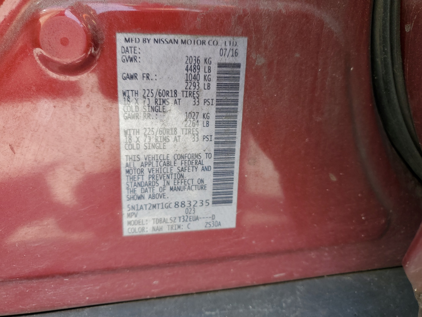 5N1AT2MT1GC883235 2016 Nissan Rogue S