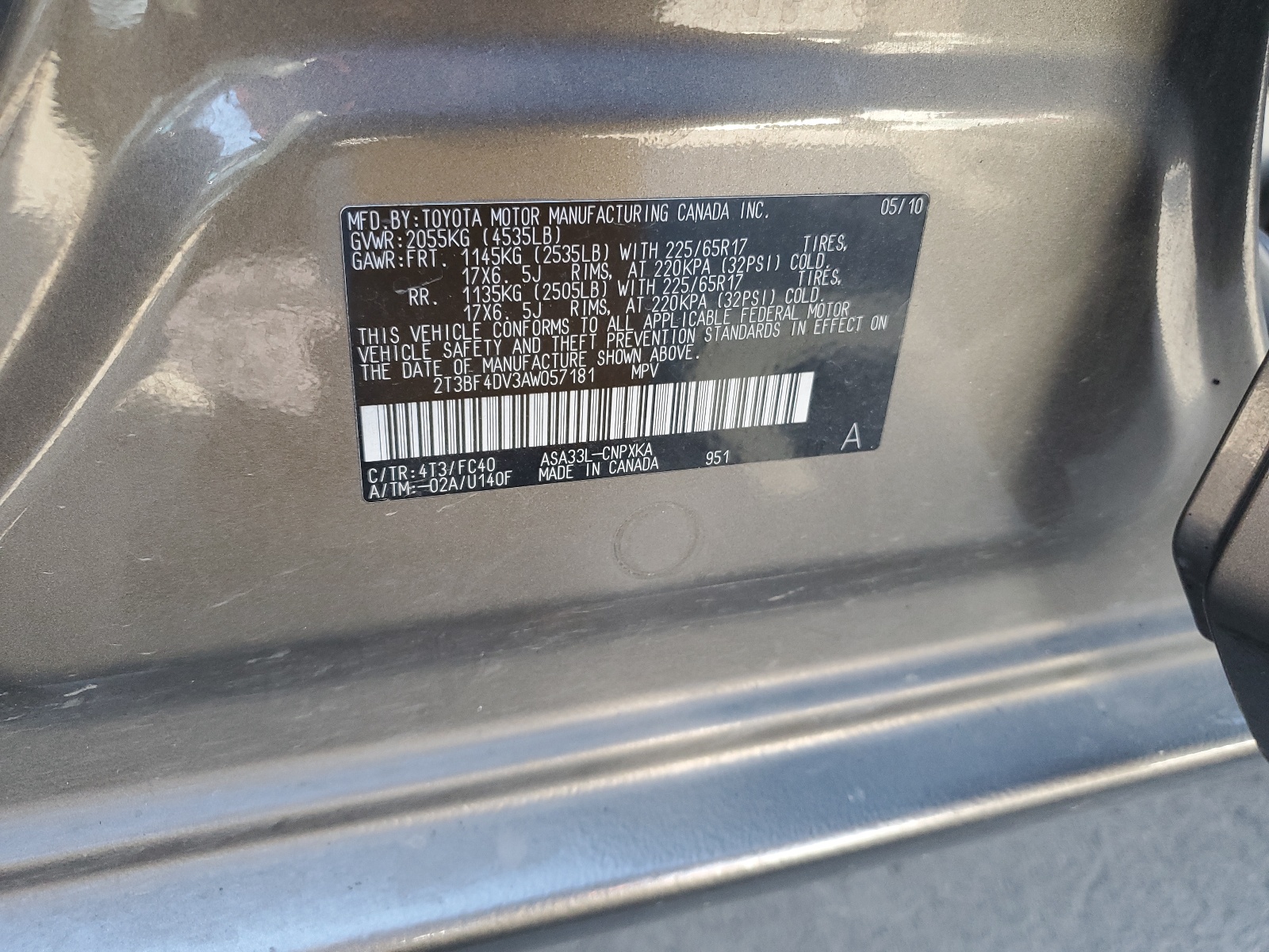 2T3BF4DV3AW057181 2010 Toyota Rav4