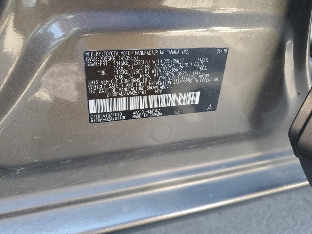 2010 Toyota Rav4 VIN: 2T3BF4DV3AW057181 Lot: 64104294