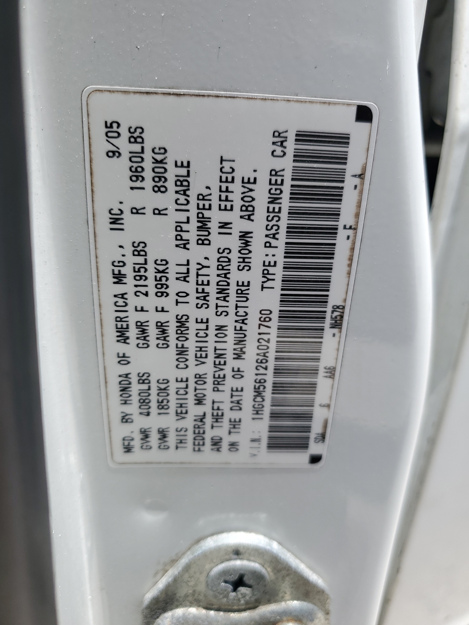 1HGCM56126A021760 2006 Honda Accord Value