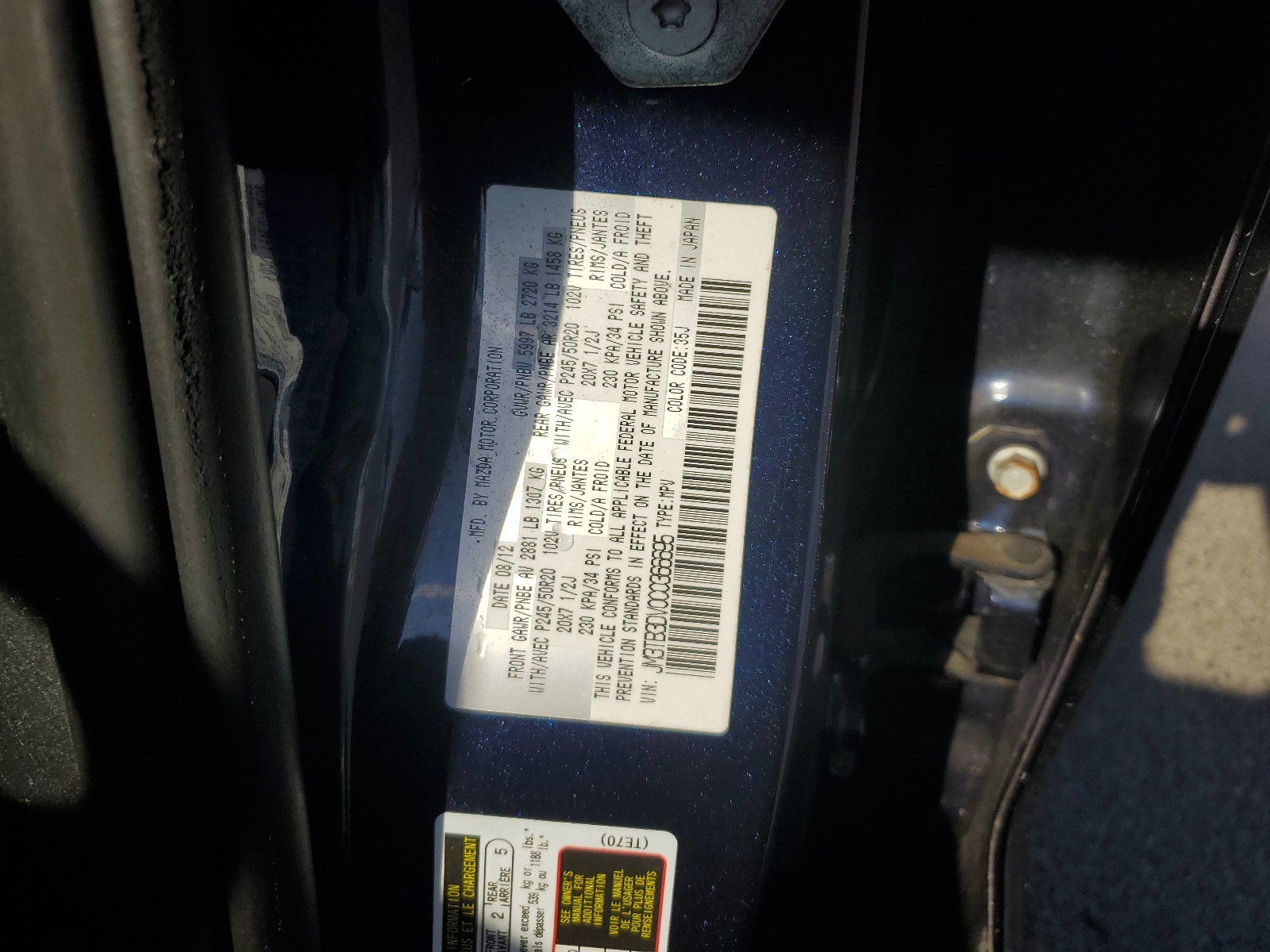 JM3TB3DV0C0366695 2012 Mazda Cx-9