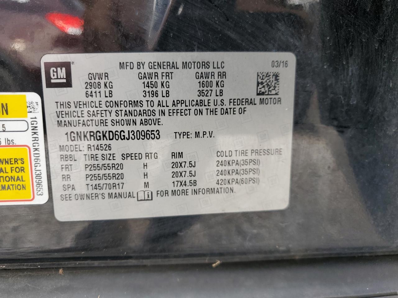 2016 Chevrolet Traverse Lt VIN: 1GNKRGKD6GJ309653 Lot: 64249644