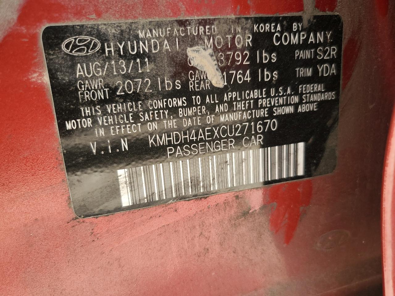 2012 Hyundai Elantra Gls VIN: KMHDH4AEXCU271670 Lot: 65146704