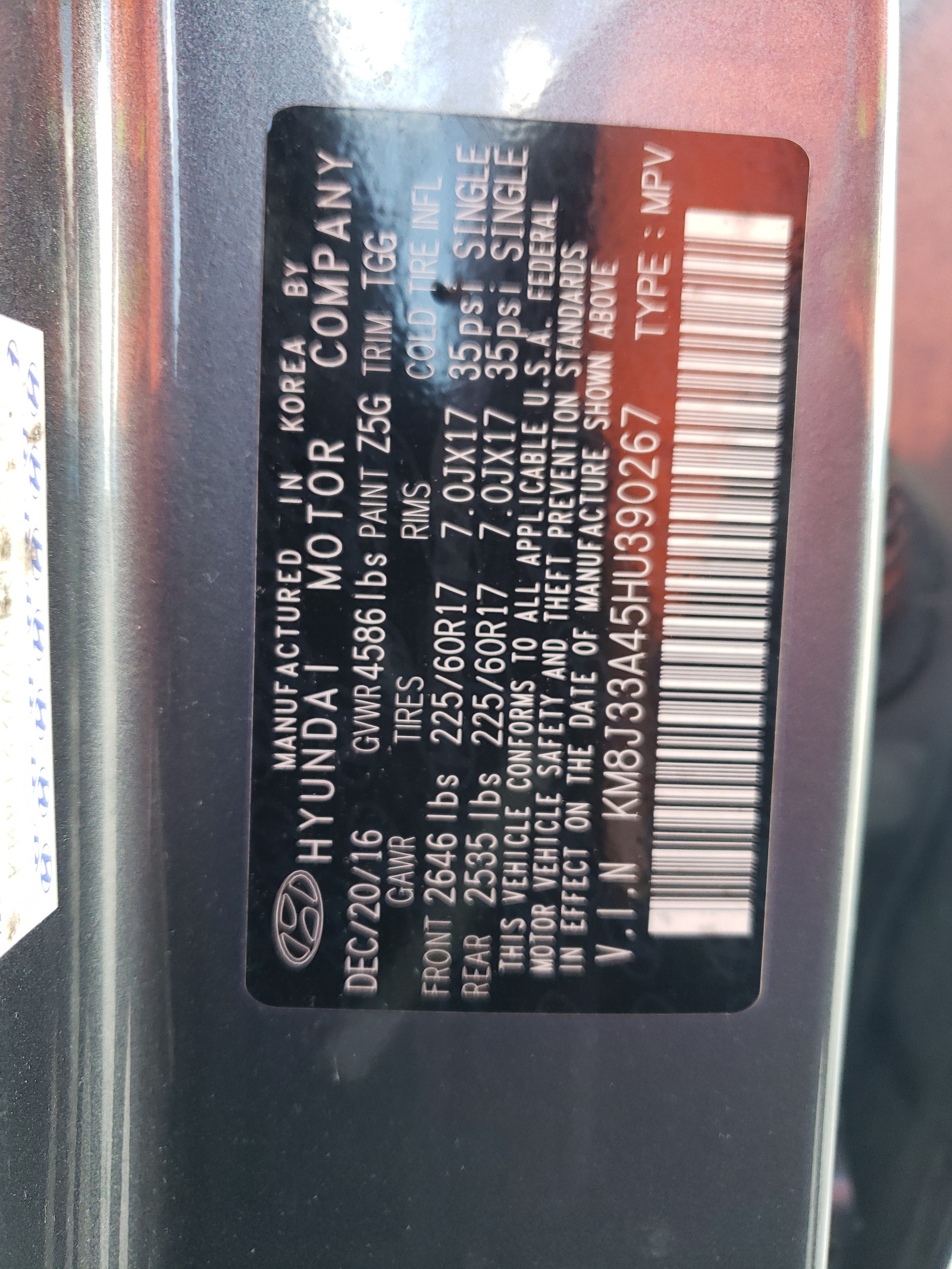 KM8J33A45HU390267 2017 Hyundai Tucson Limited