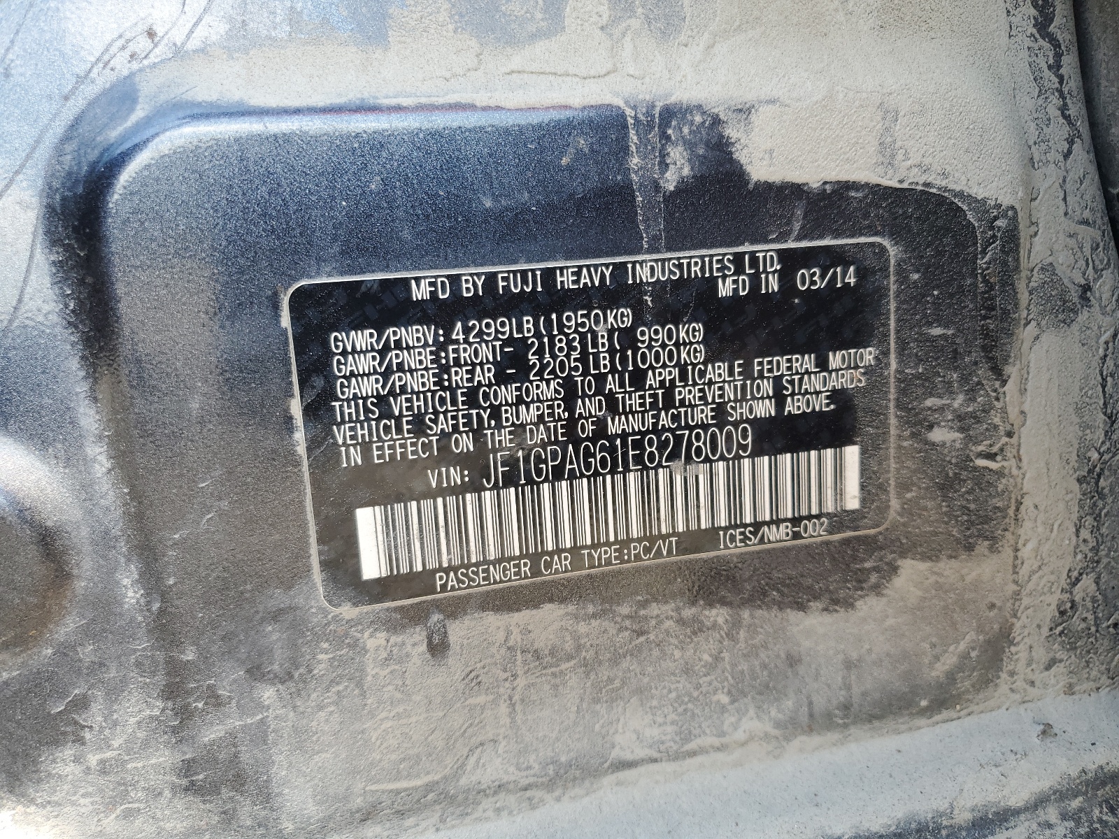 JF1GPAG61E8278009 2014 Subaru Impreza Limited