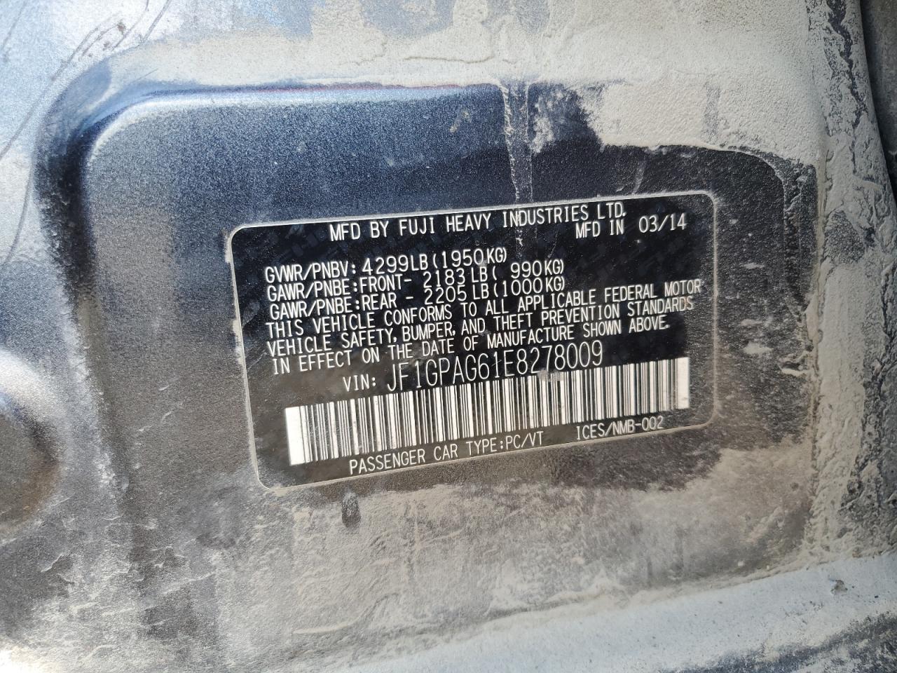 2014 Subaru Impreza Limited VIN: JF1GPAG61E8278009 Lot: 60806354