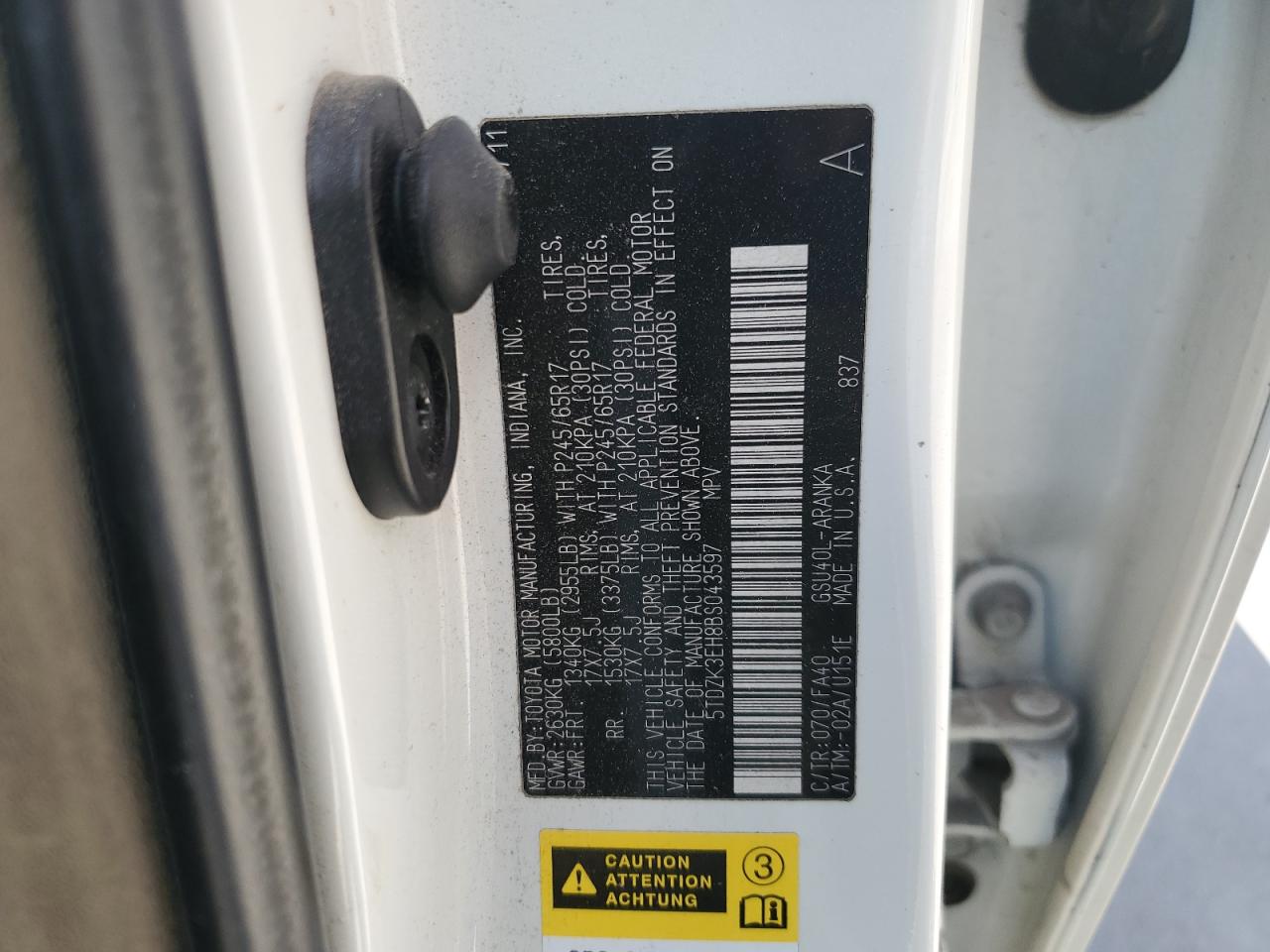 2011 Toyota Highlander Base VIN: 5TDZK3EH8BS043597 Lot: 62678694