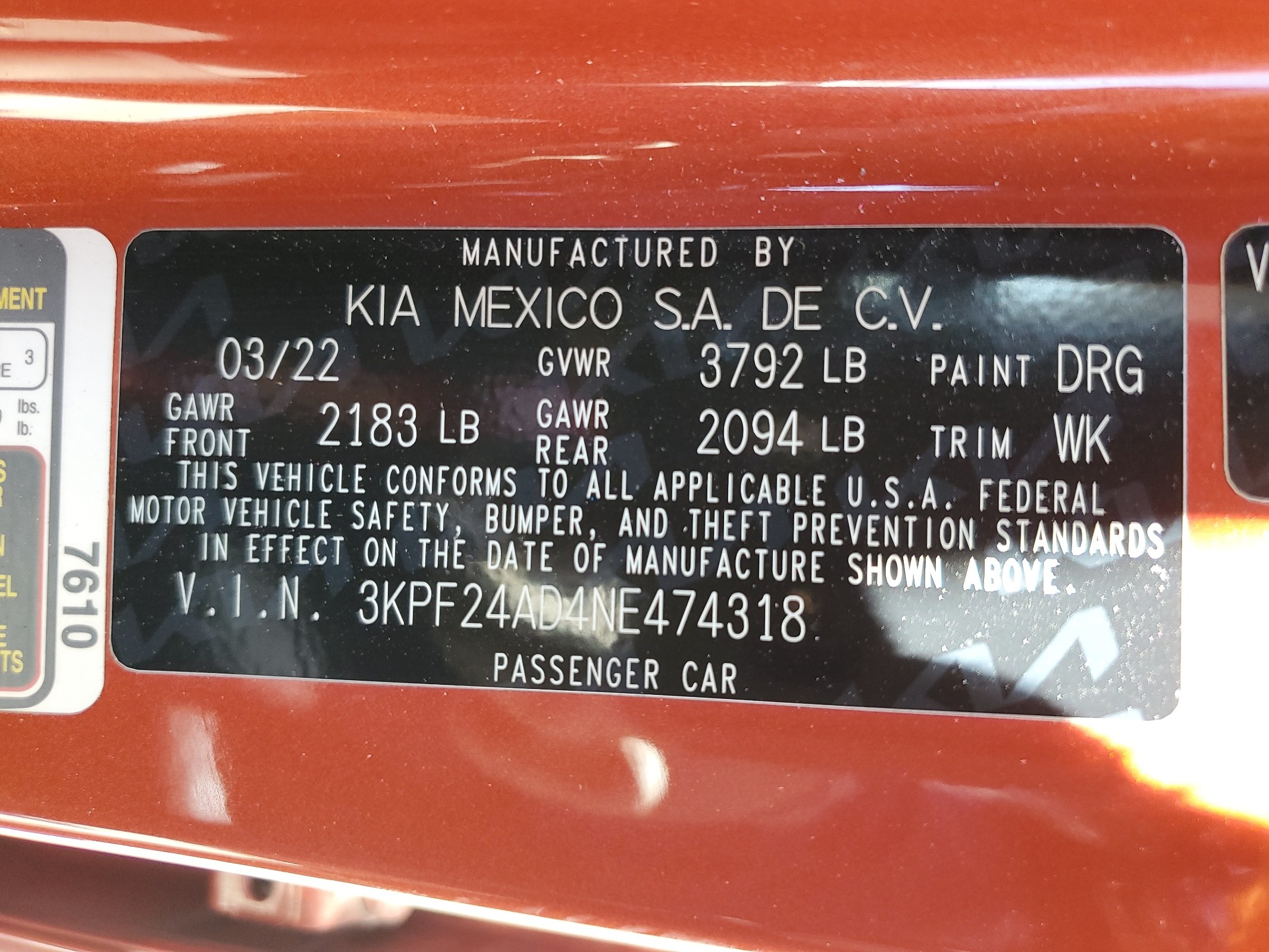 3KPF24AD4NE474318 2022 Kia Forte Fe