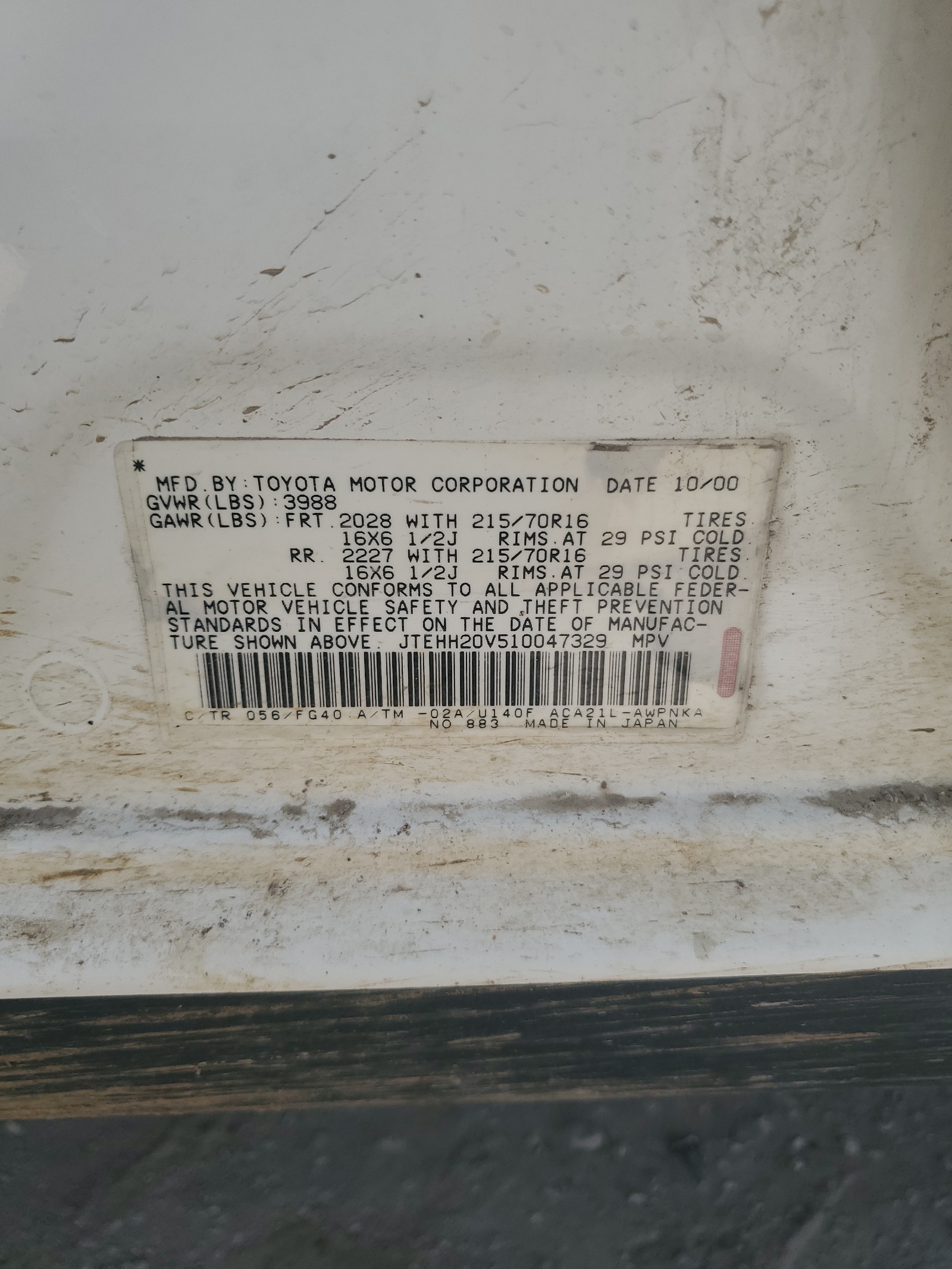 JTEHH20V510047329 2001 Toyota Rav4