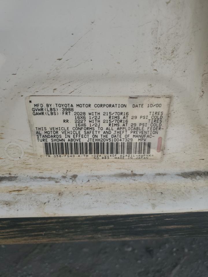 2001 Toyota Rav4 VIN: JTEHH20V510047329 Lot: 64776894