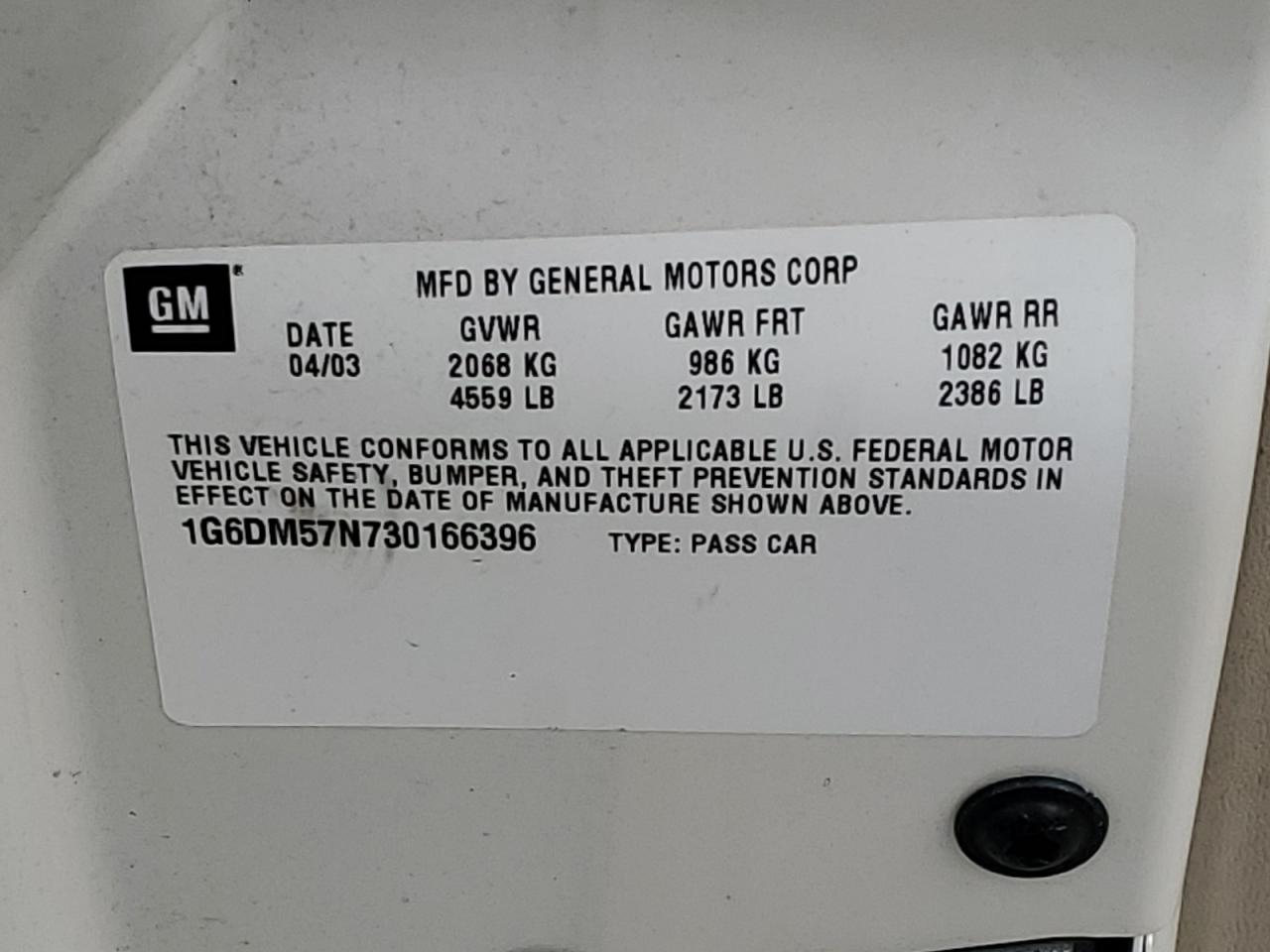 2003 Cadillac Cts VIN: 1G6DM57N730166396 Lot: 64671804