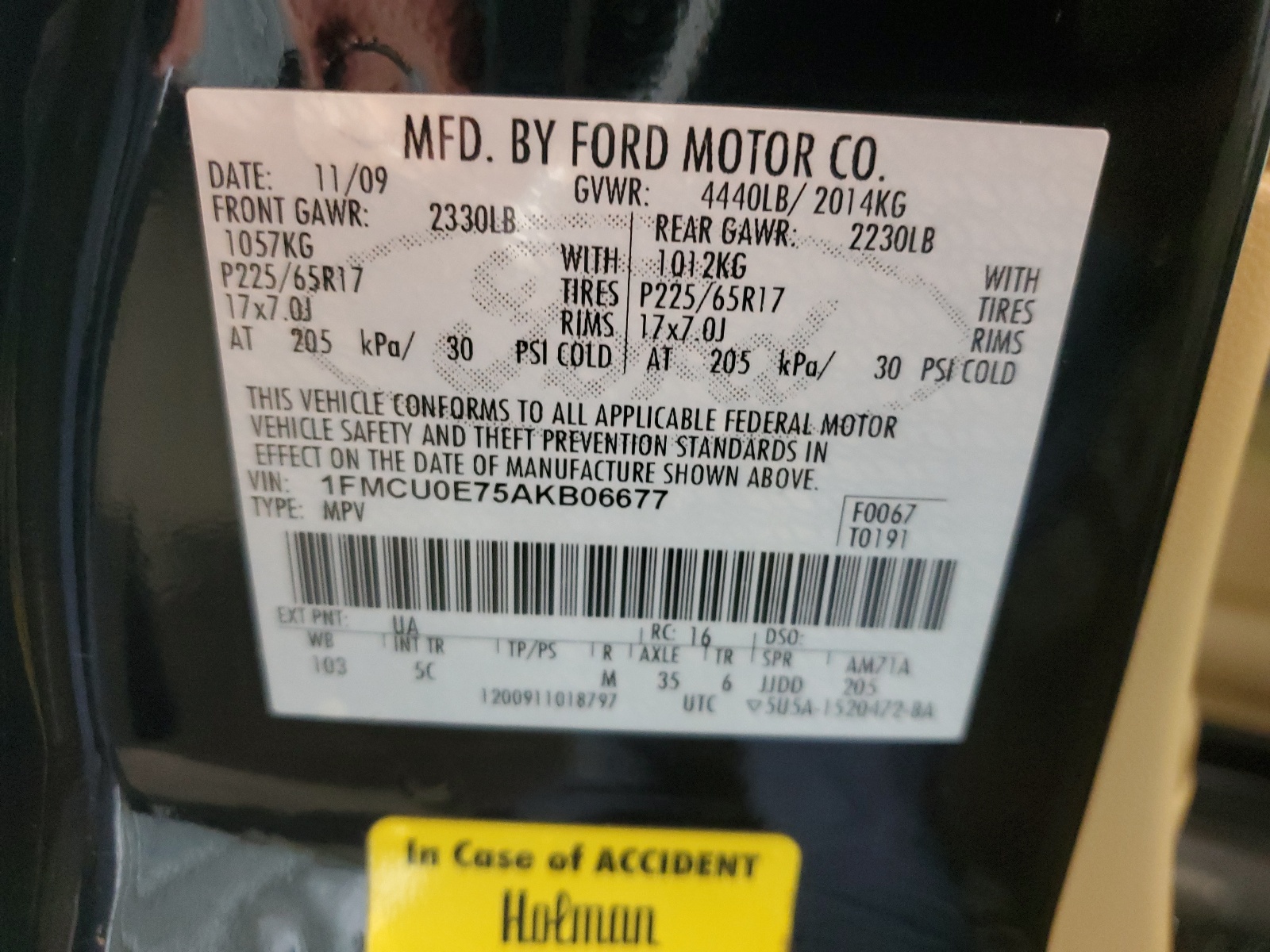 1FMCU0E75AKB06677 2010 Ford Escape Limited